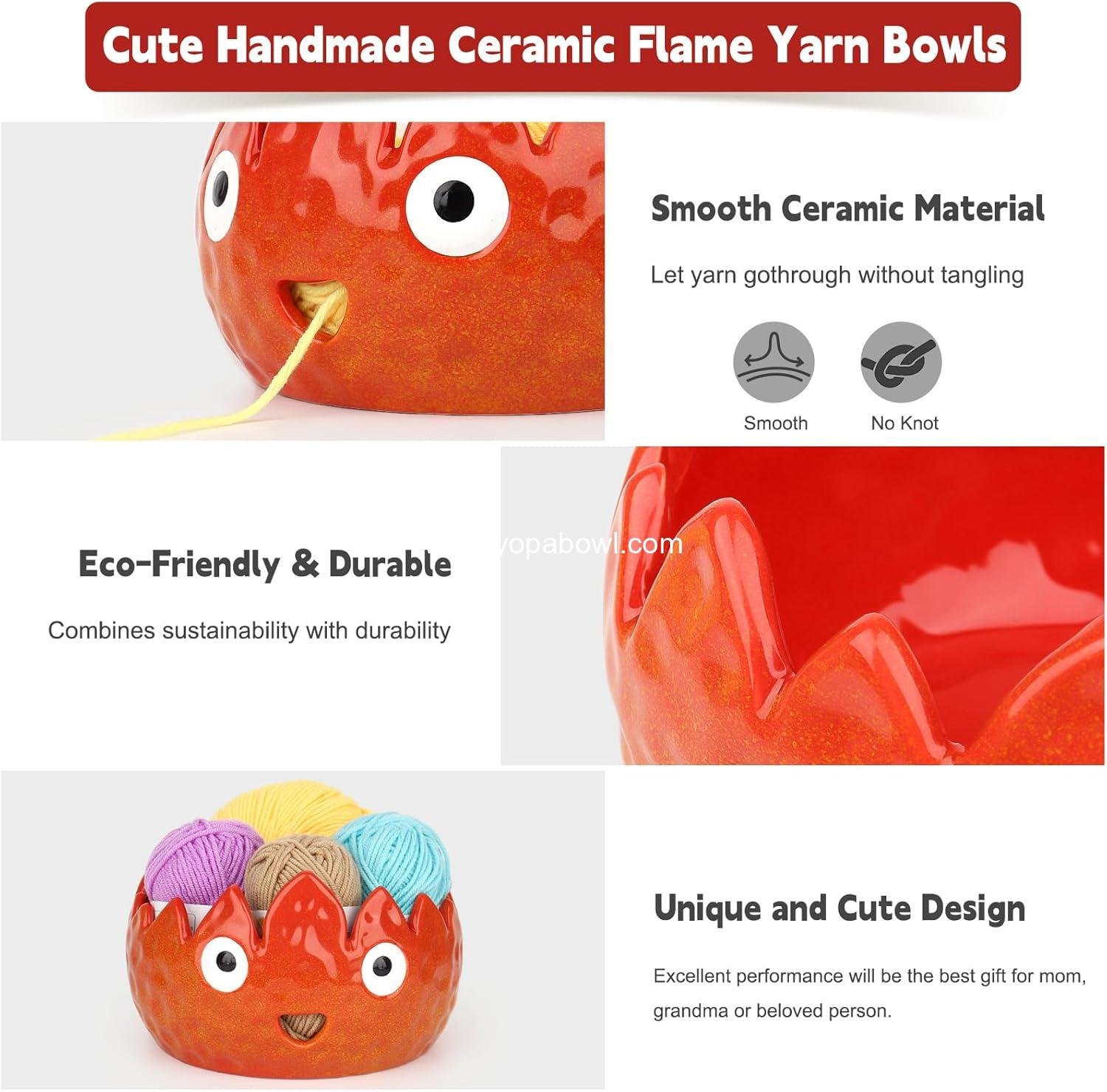 Wholesale Flame Yarn Bowl for Crocheting - Cute Handmade Ceramic Knitting Bowl - Ideal Gift for Crocheters and Knitters - Factory
