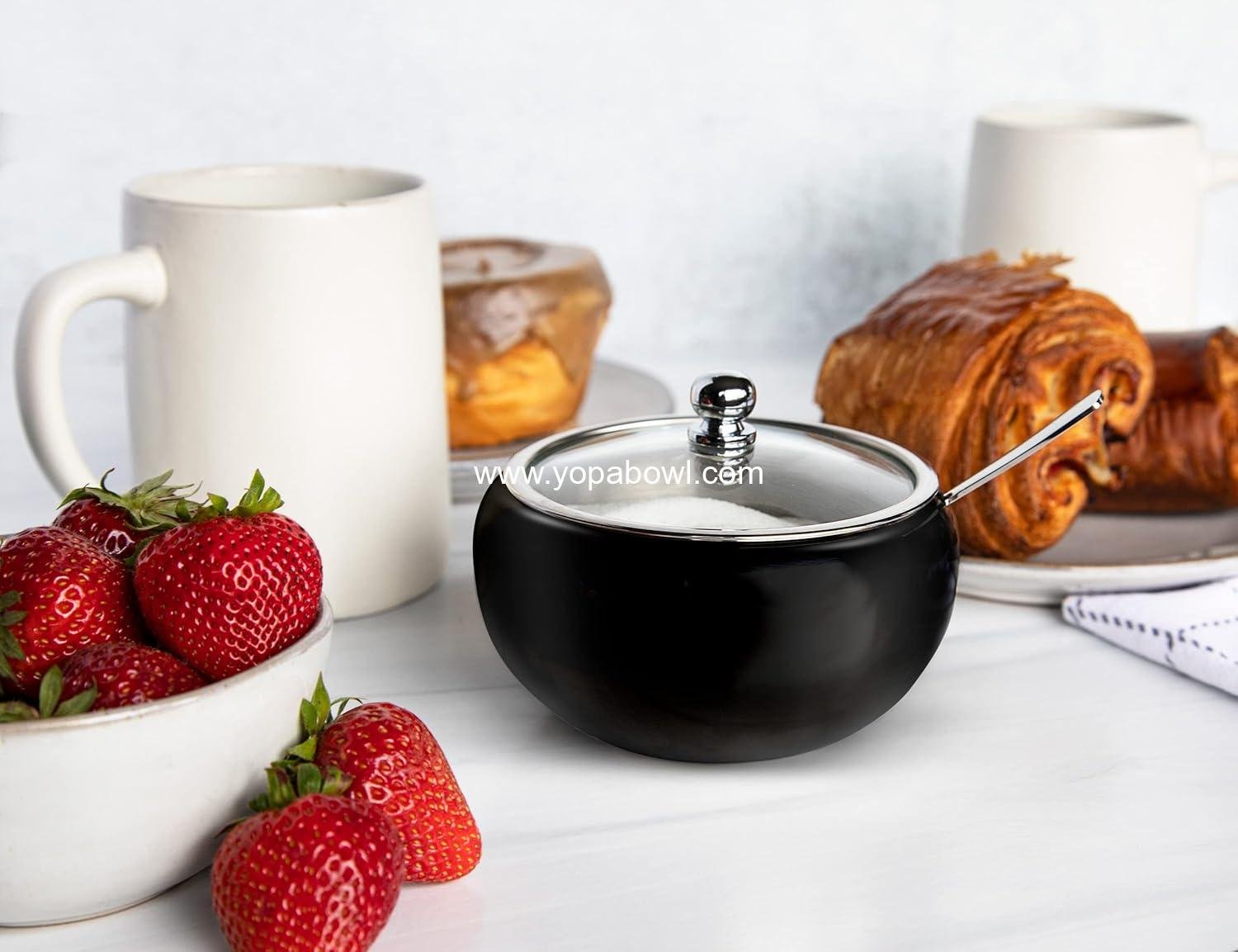 Wholesale Sugar Bowl with Lid and Spoon, 16 Oz Sugar Container for Salt and Coffee, Dishwasher Safe, Matte Black, Holds 2 Cups, Factory