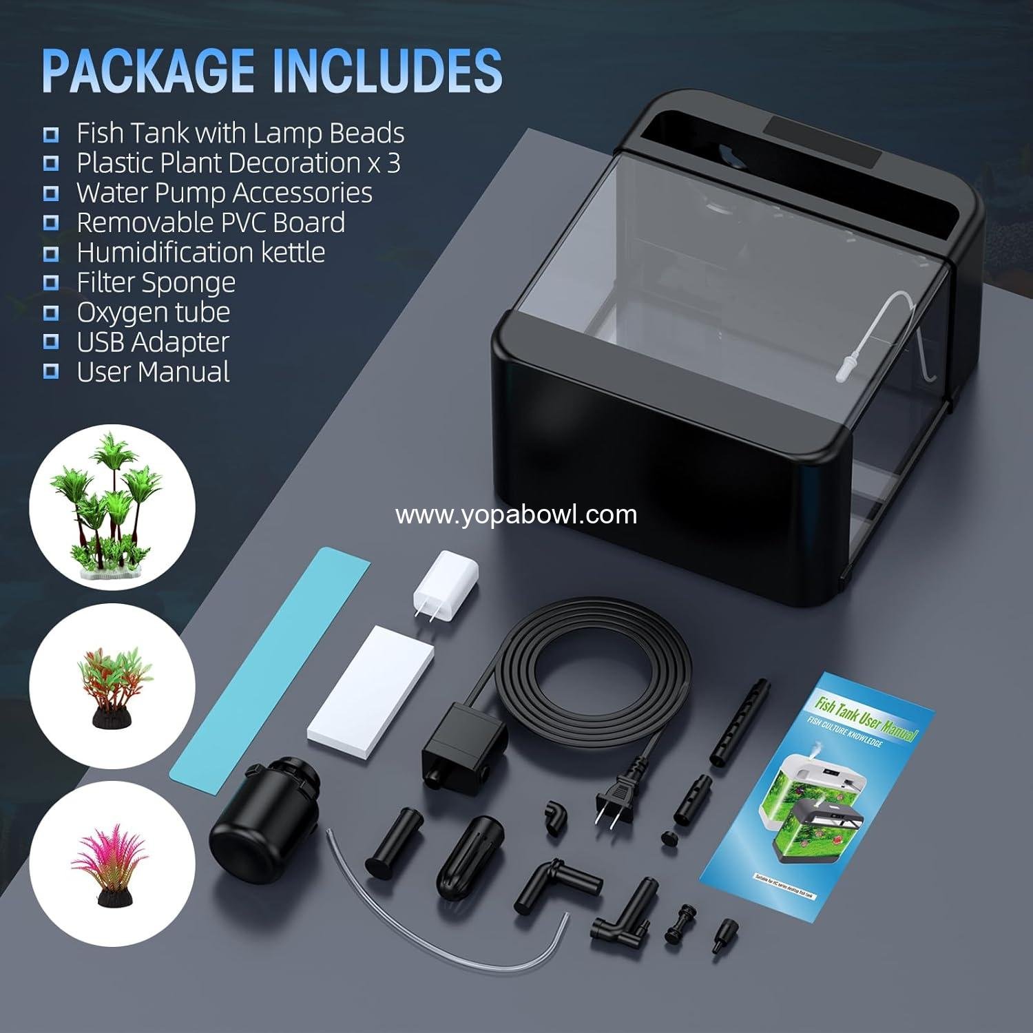 Wholesale 2.2 Gallon Fish Tank Bowl with Humidifier, 7-Color Auto-Looping Light, Quiet 3-in-1 Pump with Filtration, Oxygenation, and Circulation, Temperature Display, HD Float Glass, Thickened Base - Manufacturer