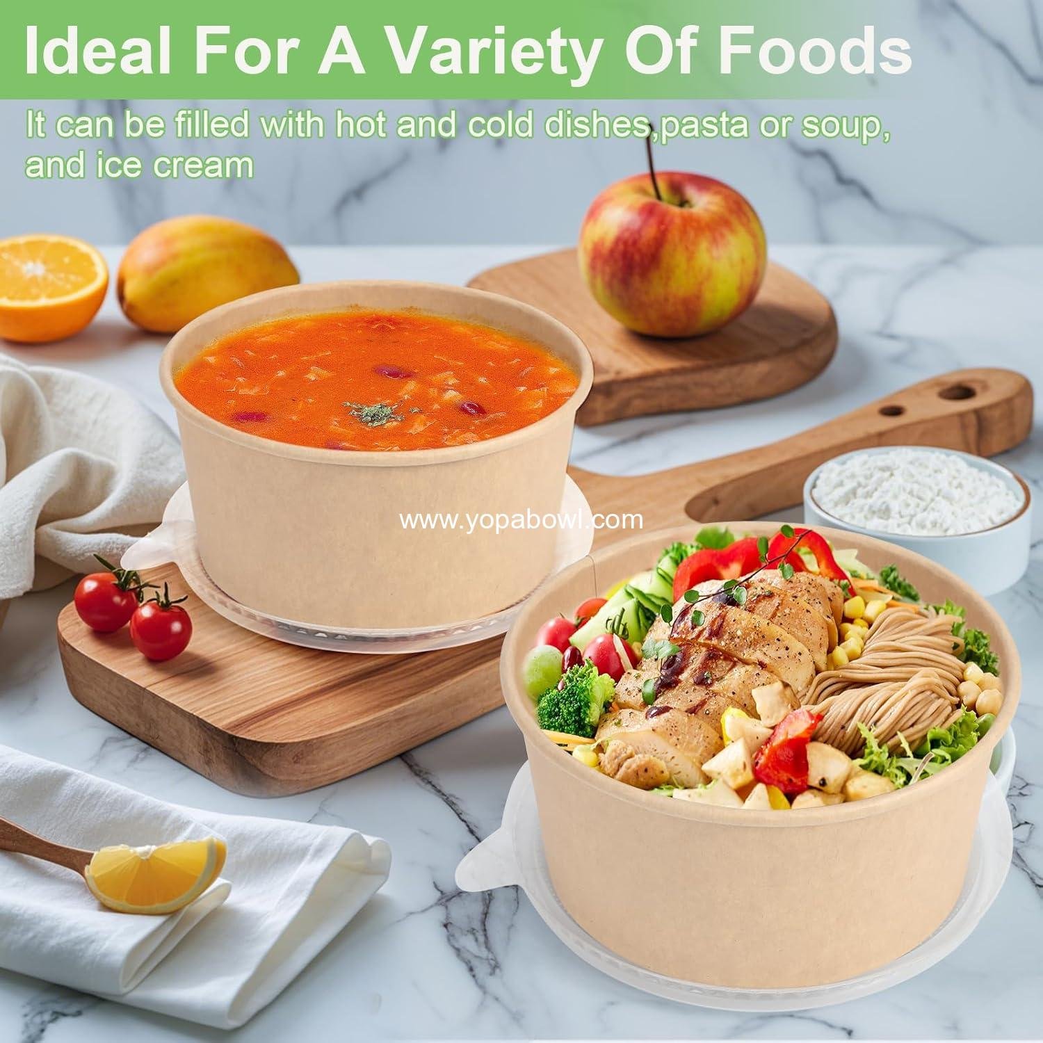 Wholesale 50 Pcs 32 Oz Disposable Meal Prep Containers, Paper Bowls with Lids, Hot/Cold Soup and Salad Bowls - Factory
