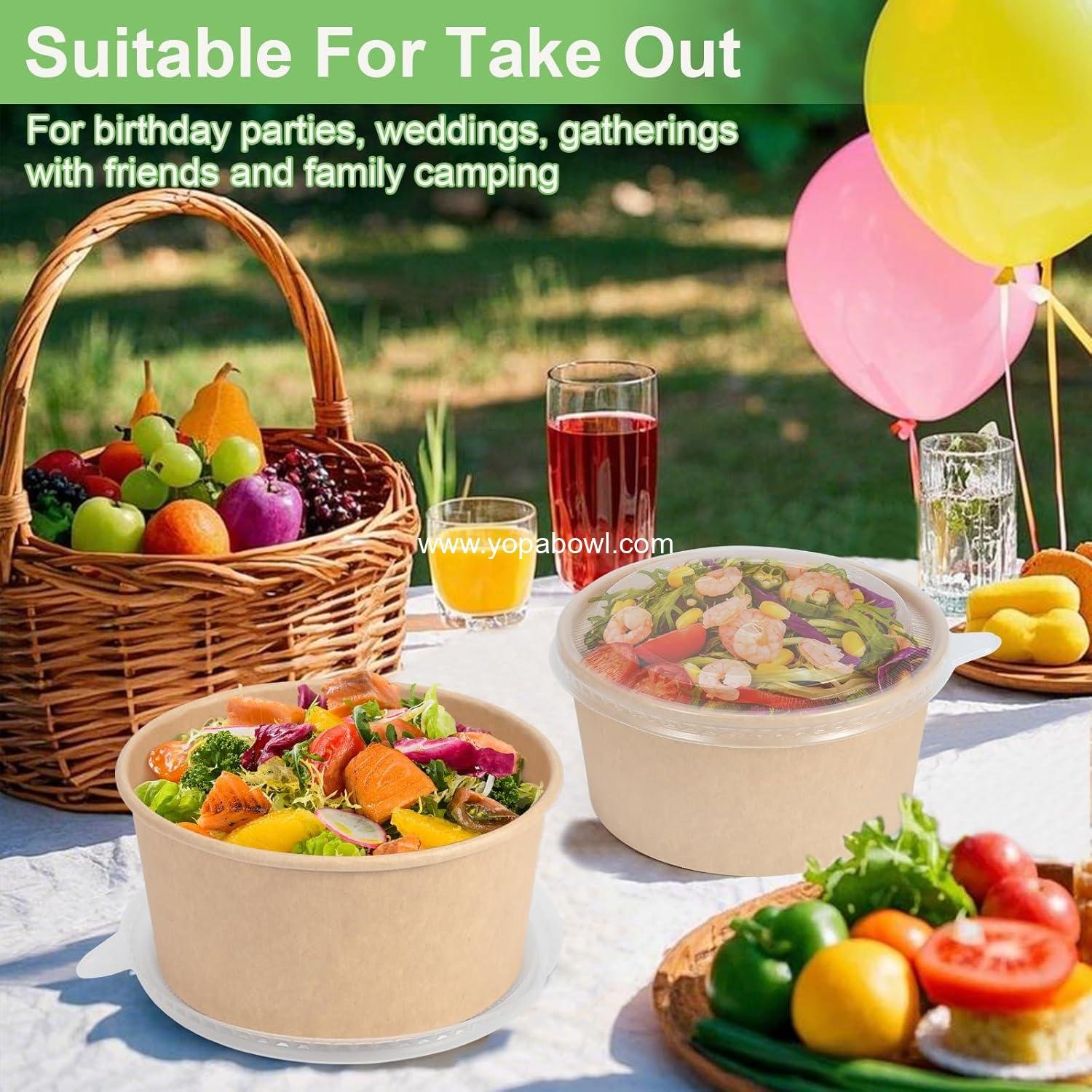Wholesale 50 Pcs 32 Oz Disposable Meal Prep Containers, Paper Bowls with Lids, Hot/Cold Soup and Salad Bowls - Factory
