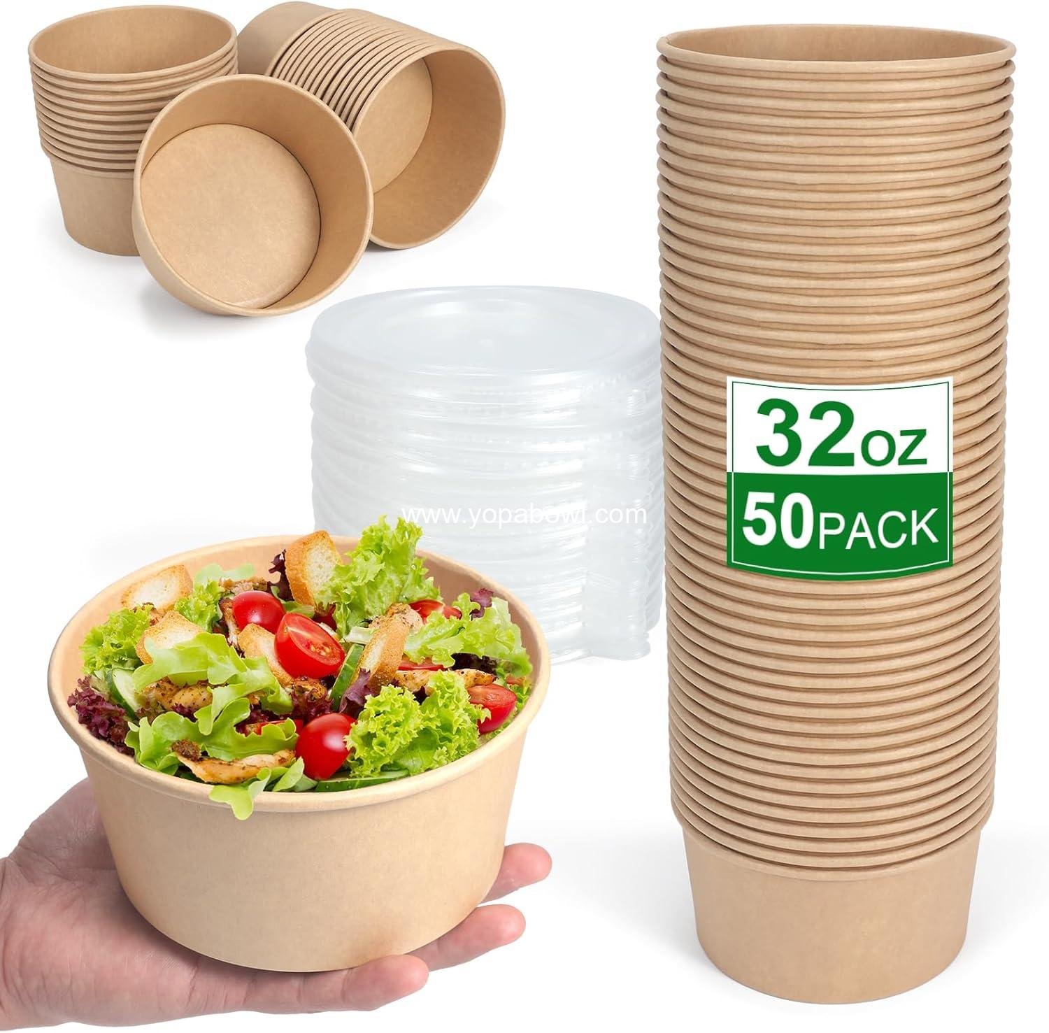 50 Pcs 32 Oz disposable meal prep containers，paper bowls with lids，disposable soup bowls，soup bowls disposable hot/cold，disposable salad bowls with lids，