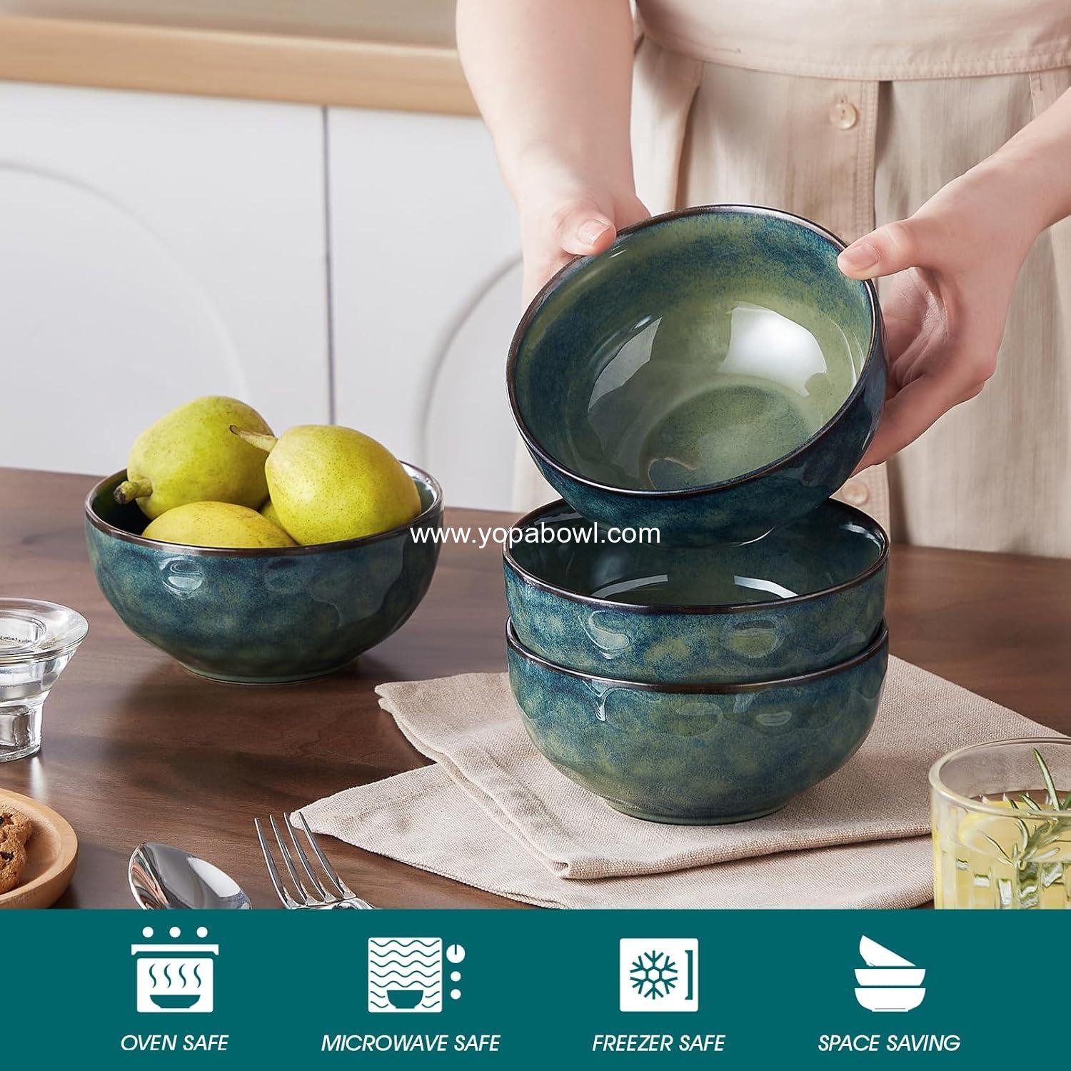 Wholesale 24oz Ceramic Deep Soup Bowls Set of 4, Green Cereal, Salad, Pasta, Oatmeal Bowls, Lead-free, Dishwasher & Microwave Safe, Factory