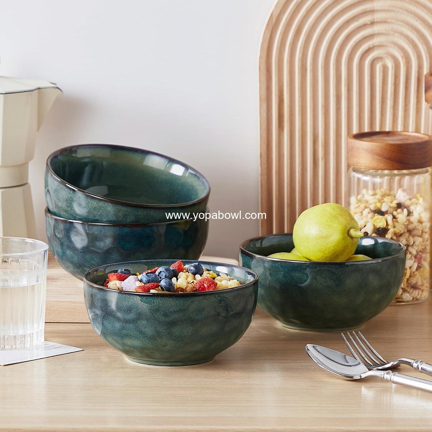 Wholesale 24oz Ceramic Deep Soup Bowls Set of 4, Green Cereal, Salad, Pasta, Oatmeal Bowls, Lead-free, Dishwasher & Microwave Safe, Factory