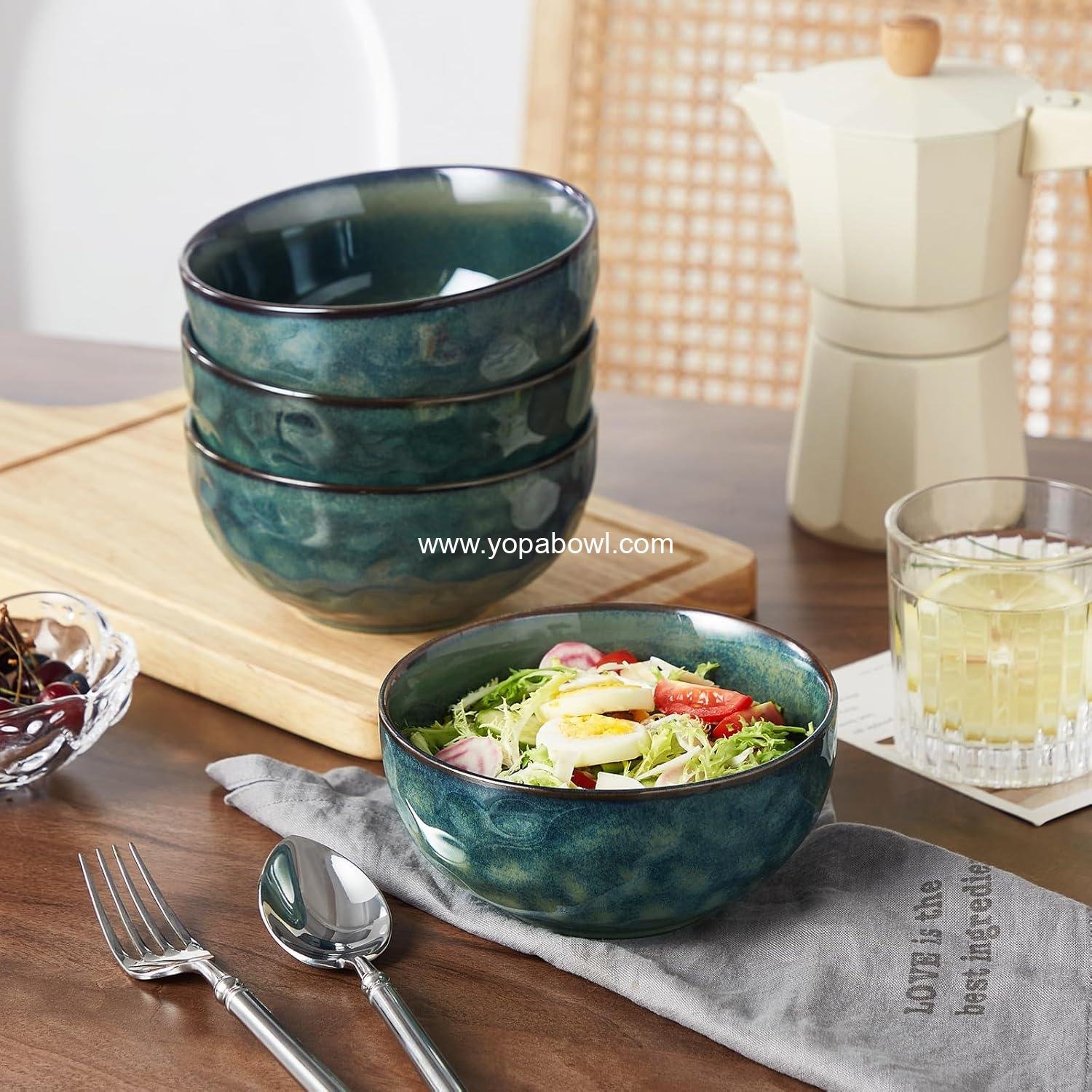 Wholesale 24oz Ceramic Deep Soup Bowls Set of 4, Green Cereal, Salad, Pasta, Oatmeal Bowls, Lead-free, Dishwasher & Microwave Safe, Factory