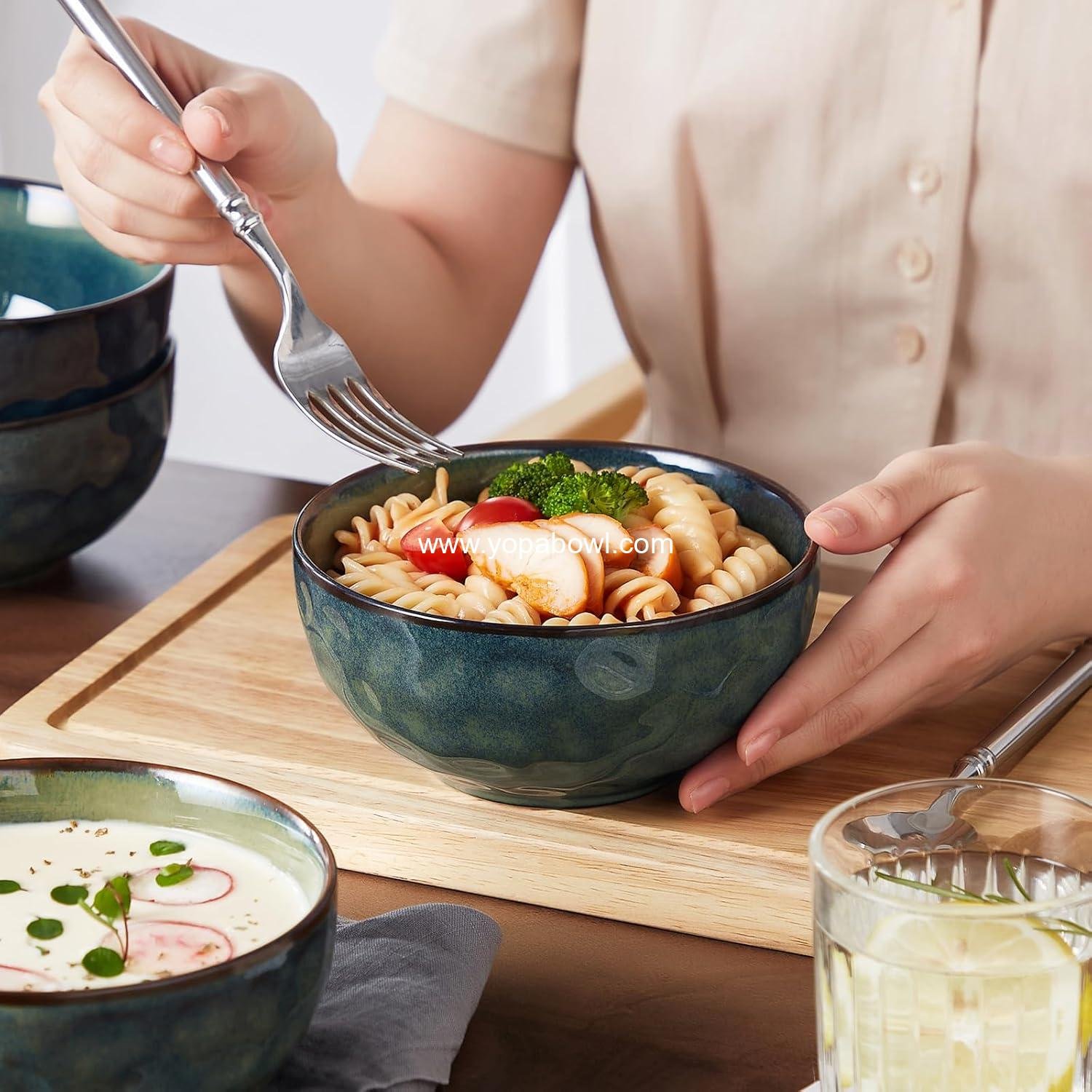 Wholesale 24oz Ceramic Deep Soup Bowls Set of 4, Green Cereal, Salad, Pasta, Oatmeal Bowls, Lead-free, Dishwasher & Microwave Safe, Factory