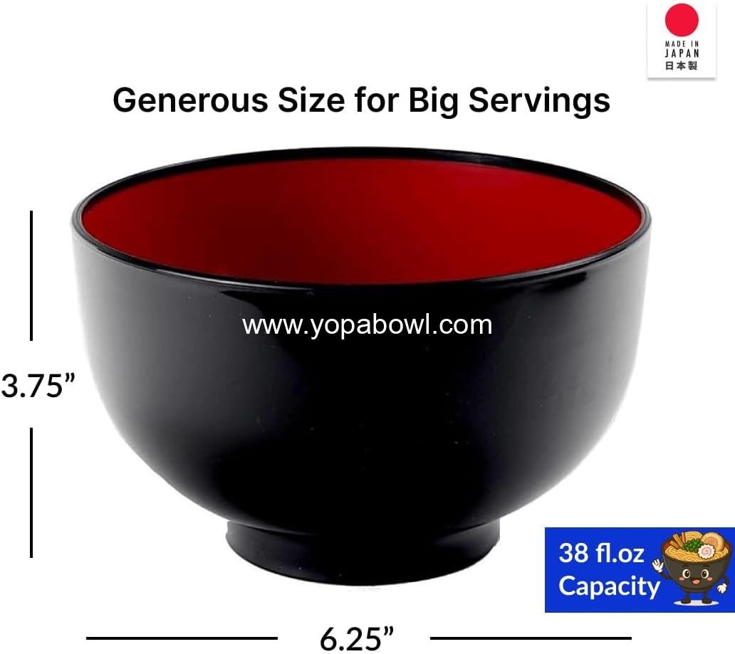 Wholesale Authentic Japanese Plastic Ramen Bowl, Black and Red Lacquered Noodle Soup Bowl, Food Safe BPA Free, Microwave and Dishwasher Safe, 38 oz Factory
