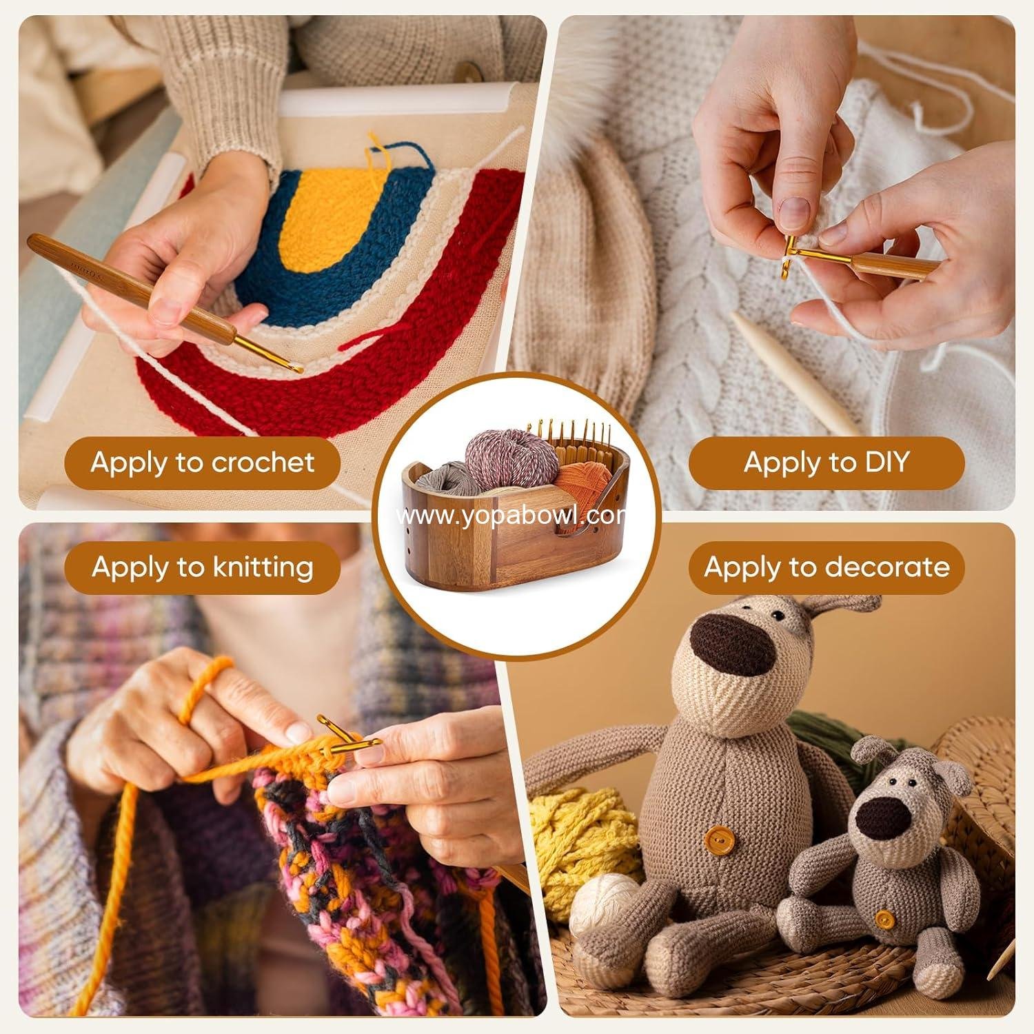 Wholesale Large Wooden Yarn Bowl - Smooth Crochet Holder with 9 Knitting Hooks for Yarn Storage and Crocheting Factory Wholesale Large Wooden Yarn Bowl - Smooth Crochet Holder with 9 Knitting Hooks for Yarn Storage and Crocheting Factory