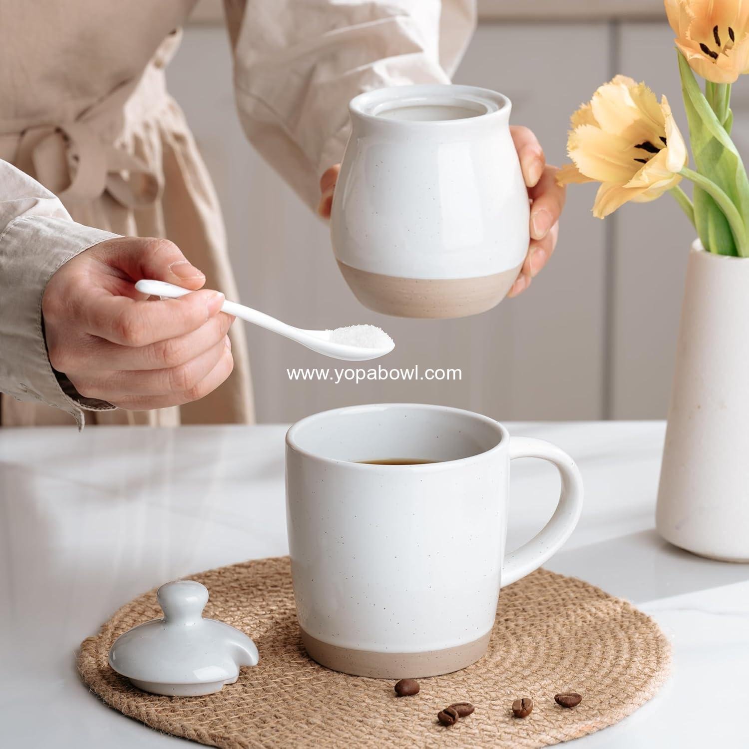 Wholesale Ceramic Sugar Bowl with Lid and Spoon, 10oz Sugar Jar for Salt, Condiments, Spices, and Seasonings - Ideal for Coffee Bar and Kitchen - White Factory Wholesale Ceramic Sugar Bowl with Lid and Spoon, 10oz Sugar Jar for Salt, Condiments, Spices, and Seasonings - Ideal for Coffee Bar and Kitchen - White Factory