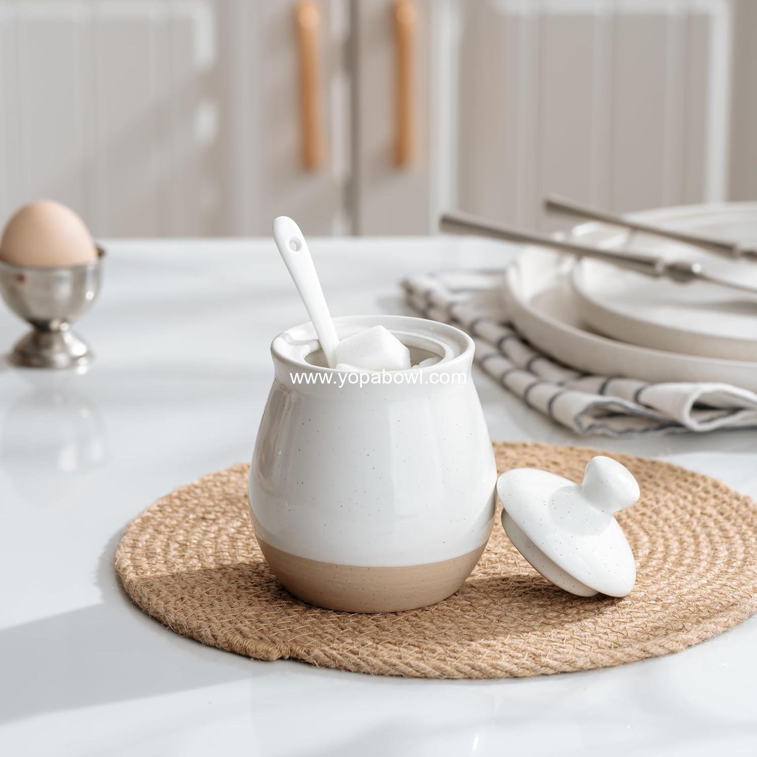 Wholesale Ceramic Sugar Bowl with Lid and Spoon, 10oz Sugar Jar for Salt, Condiments, Spices, and Seasonings - Ideal for Coffee Bar and Kitchen - White Factory Wholesale Ceramic Sugar Bowl with Lid and Spoon, 10oz Sugar Jar for Salt, Condiments, Spices, and Seasonings - Ideal for Coffee Bar and Kitchen - White Factory
