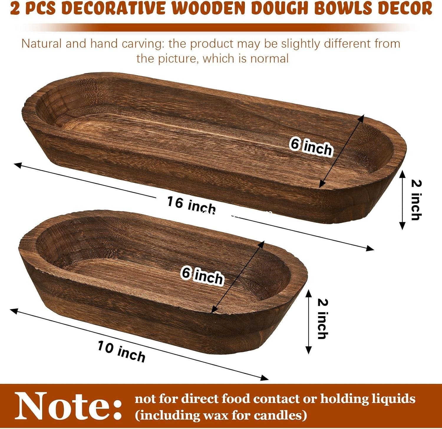 Wholesale Wooden Dough Bowl Set - Rustic Long Wood Bowls for Kitchen Dining Table Decoration, 10 x 6 x 2 Inch & 16 x 6 x 2 Inch, Brown - Factory