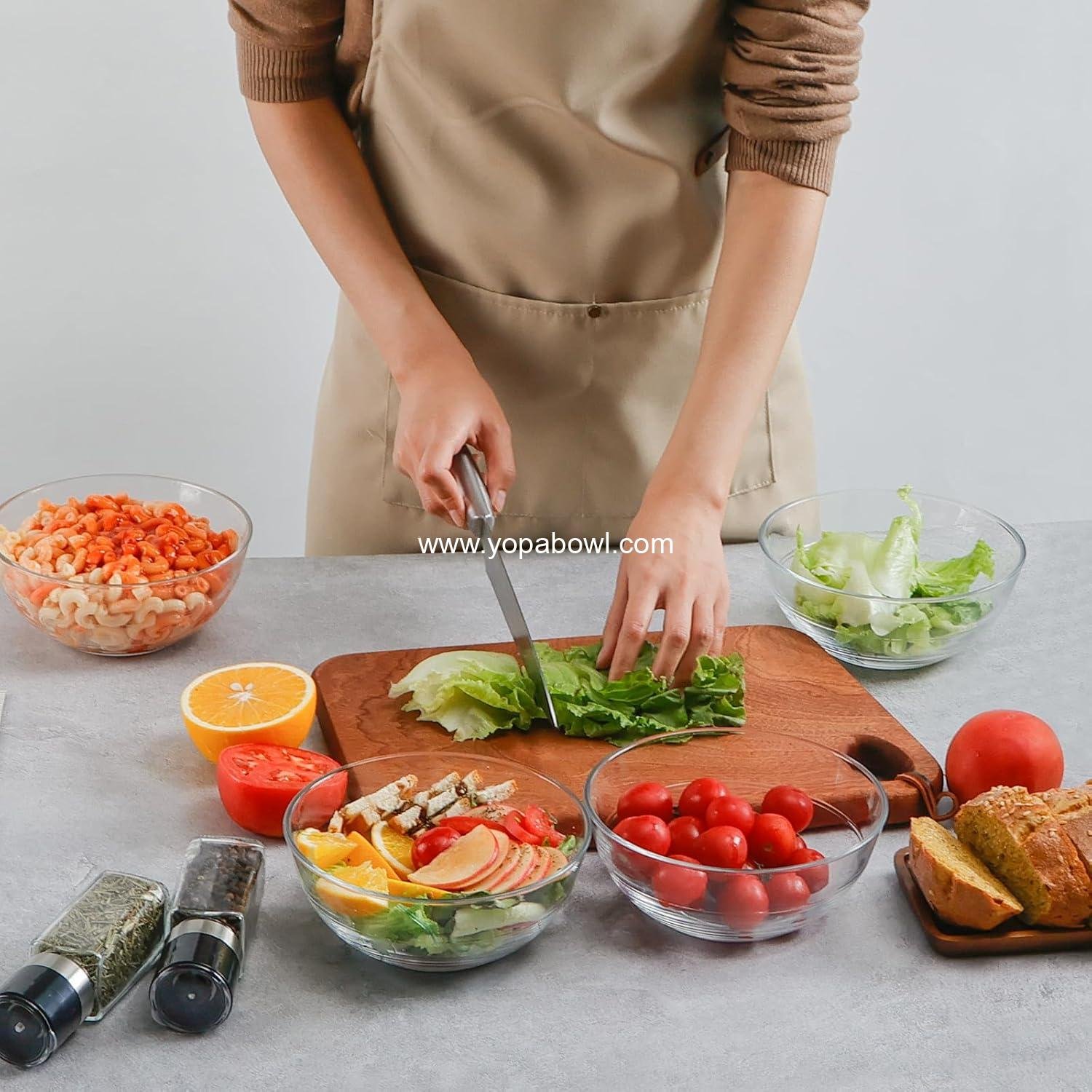 Wholesale 4 Pack Tempered Glass Prep Bowls 6.6 Inch Clear Salad Bowls for Kitchen Microwave and Oven Safe Factory