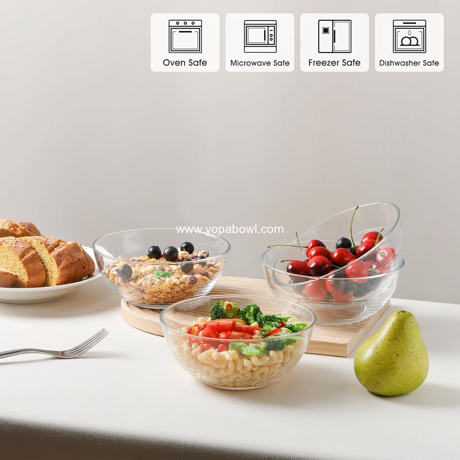 Wholesale 4 Pack Tempered Glass Prep Bowls 6.6 Inch Clear Salad Bowls for Kitchen Microwave and Oven Safe Factory