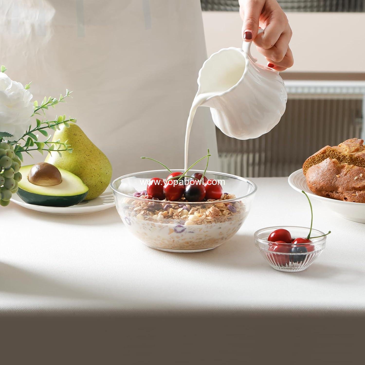 Wholesale 4 Pack Tempered Glass Prep Bowls 6.6 Inch Clear Salad Bowls for Kitchen Microwave and Oven Safe Factory