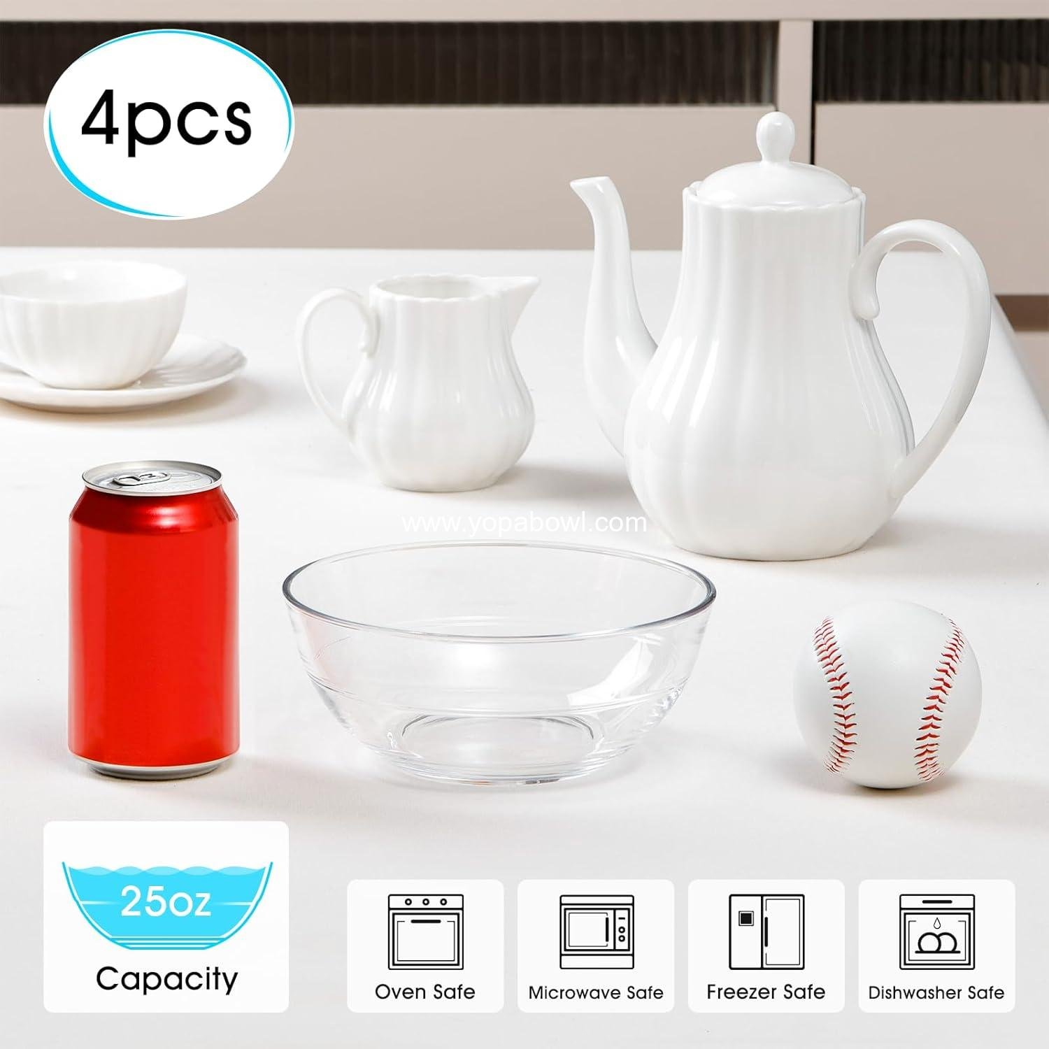 Wholesale 4 Pack Tempered Glass Prep Bowls 6.6 Inch Clear Salad Bowls for Kitchen Microwave and Oven Safe Factory