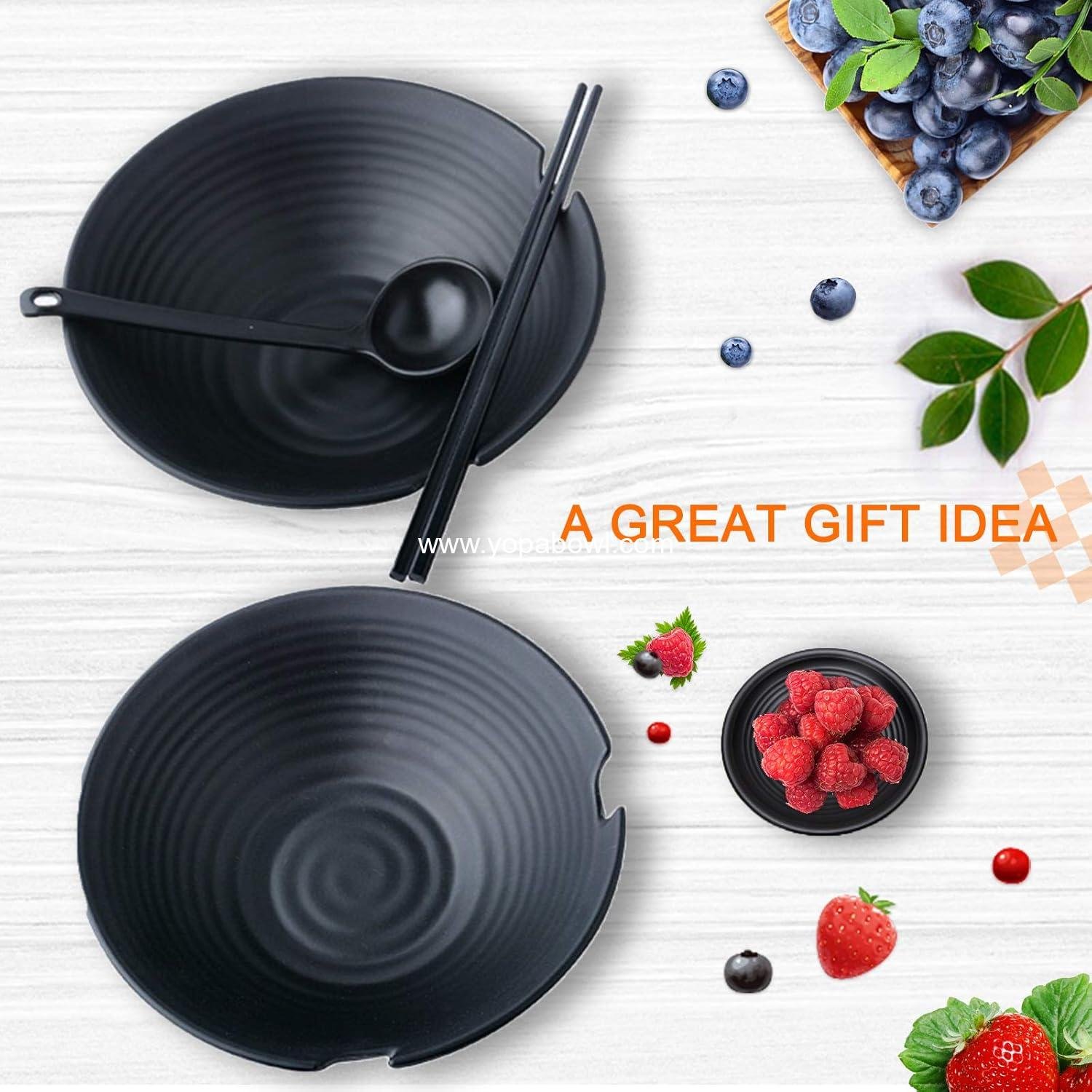 Wholesale Unbreakable Japanese Style Ramen Bowl Set of 2 - 37oz Black Large Matte Melamine Bowls with Spoons, Chopsticks & Saucers for Pho, Thai, Miso, Udon Noodles, Asian Food Factory