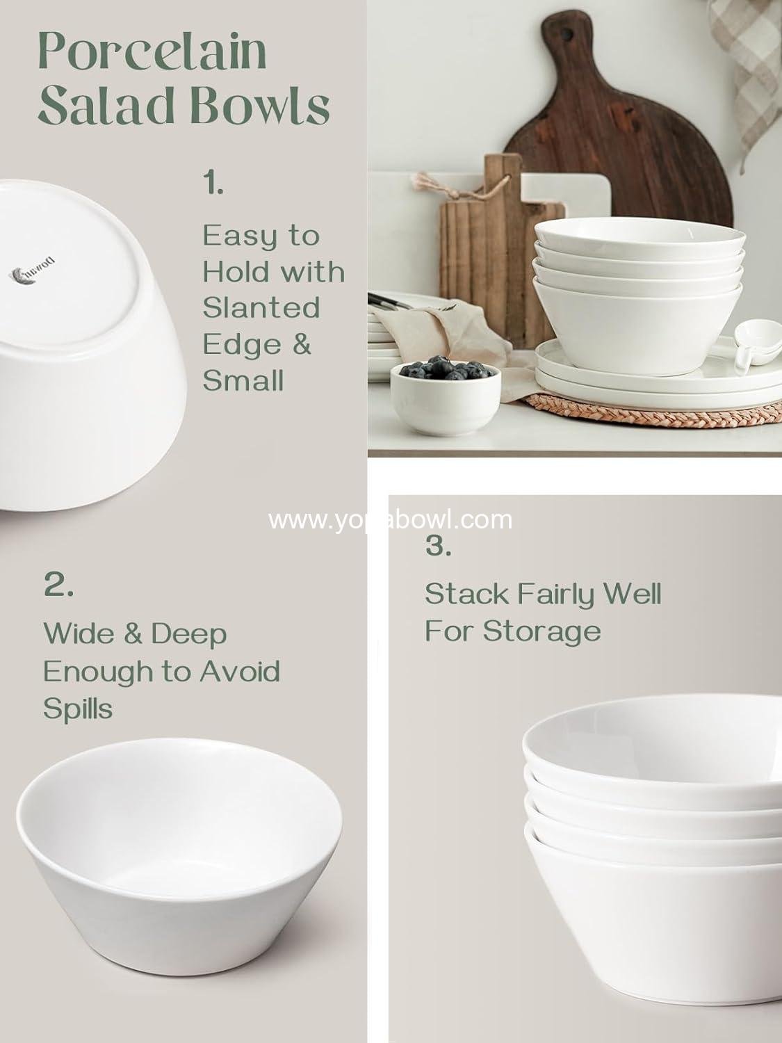 OEM 32 OZ Large White Ceramic Soup Bowls Set of 4 - Ideal for Ramen, Cereal, Pasta, Salad, Fruit - Dishwasher & Microwave Safe Factory