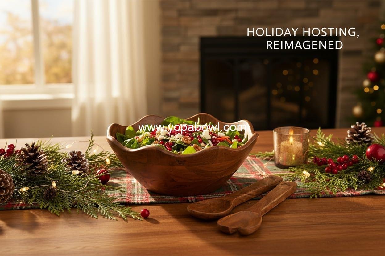 Wholesale Large Wooden Salad Bowl Set with 2 Serving Utensils | 12