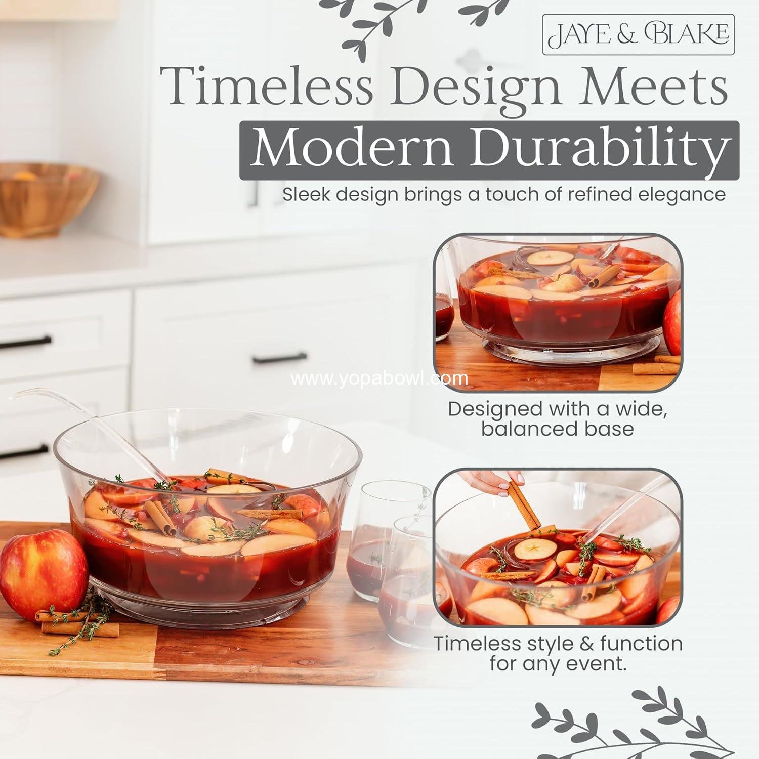 Wholesale Premium Acrylic Punch Bowl with Ladle | 12”W x 6”H Clear Design, 1.5 Gallon (6 Quarts) Durable Bowl for Parties, Holidays, Schools, Halloween - Factory