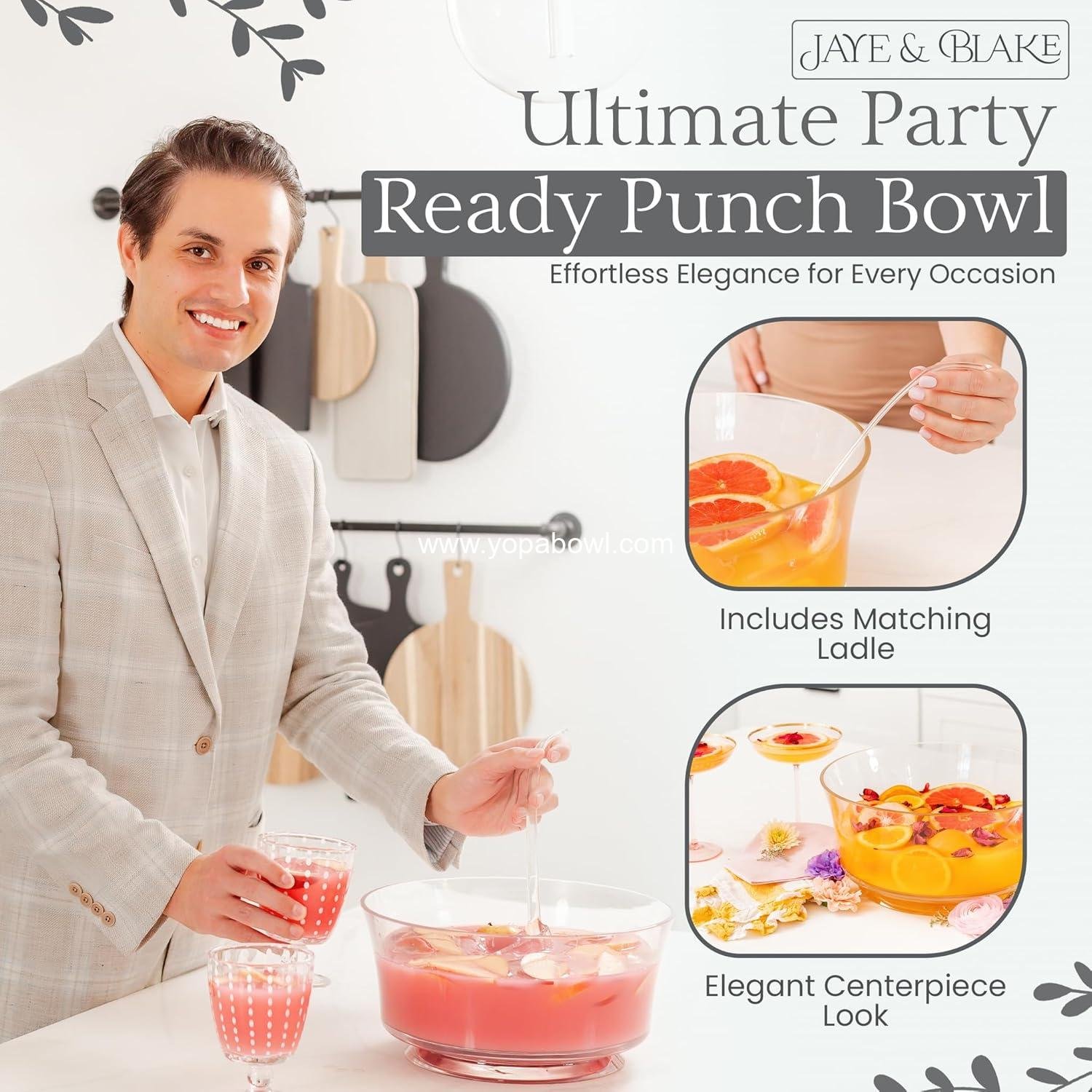 Wholesale Premium Acrylic Punch Bowl with Ladle | 12”W x 6”H Clear Design, 1.5 Gallon (6 Quarts) Durable Bowl for Parties, Holidays, Schools, Halloween - Factory