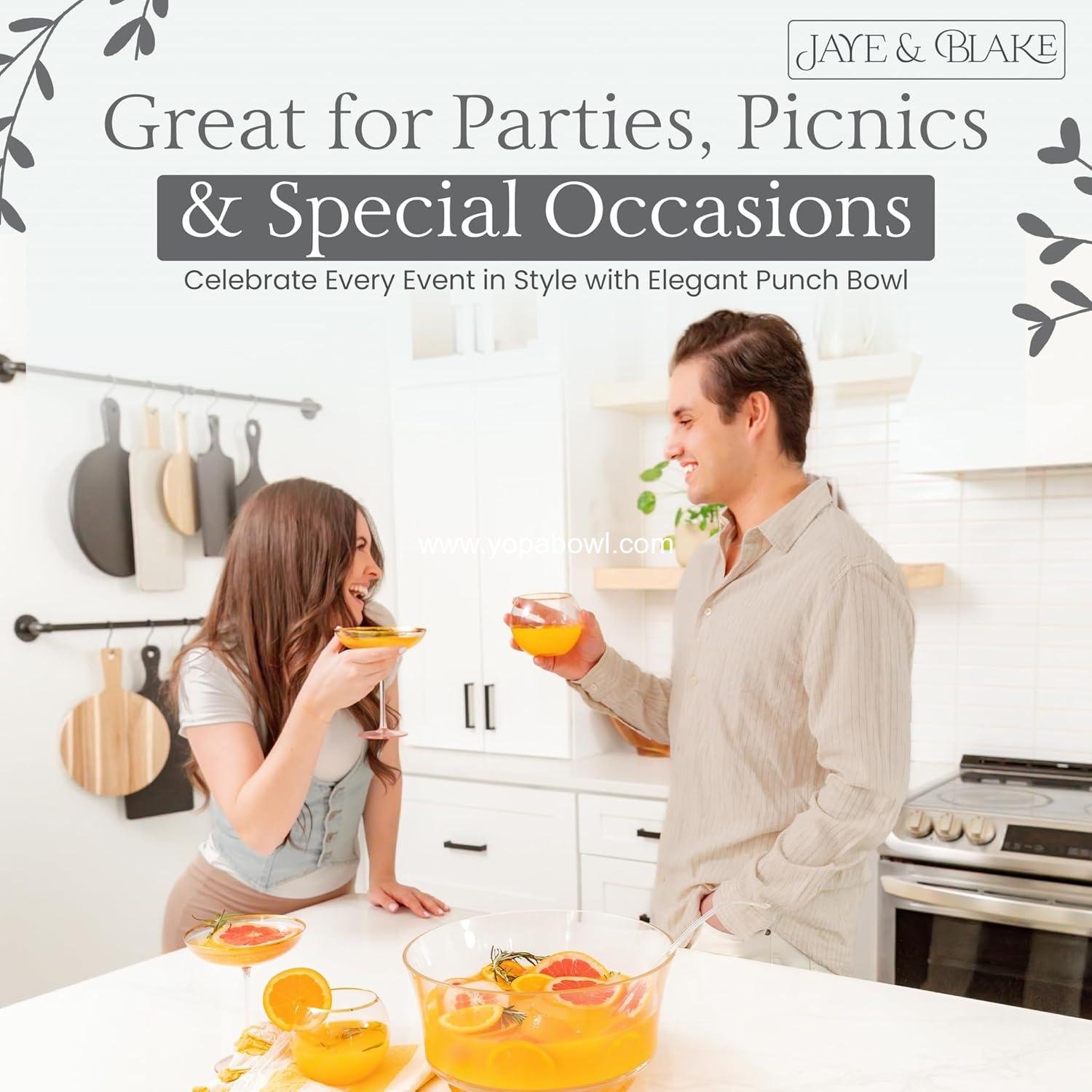 Wholesale Premium Acrylic Punch Bowl with Ladle | 12”W x 6”H Clear Design, 1.5 Gallon (6 Quarts) Durable Bowl for Parties, Holidays, Schools, Halloween - Factory