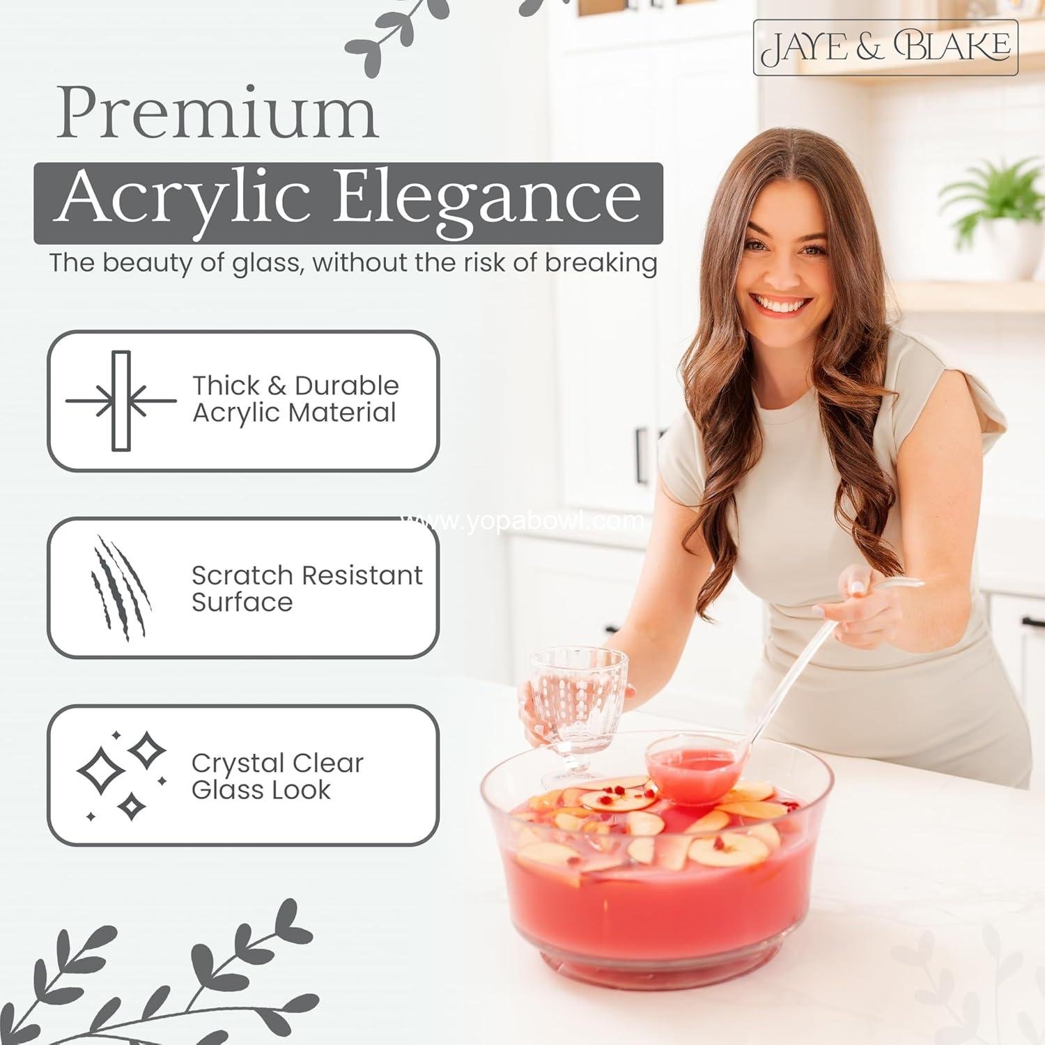 Wholesale Premium Acrylic Punch Bowl with Ladle | 12”W x 6”H Clear Design, 1.5 Gallon (6 Quarts) Durable Bowl for Parties, Holidays, Schools, Halloween - Factory