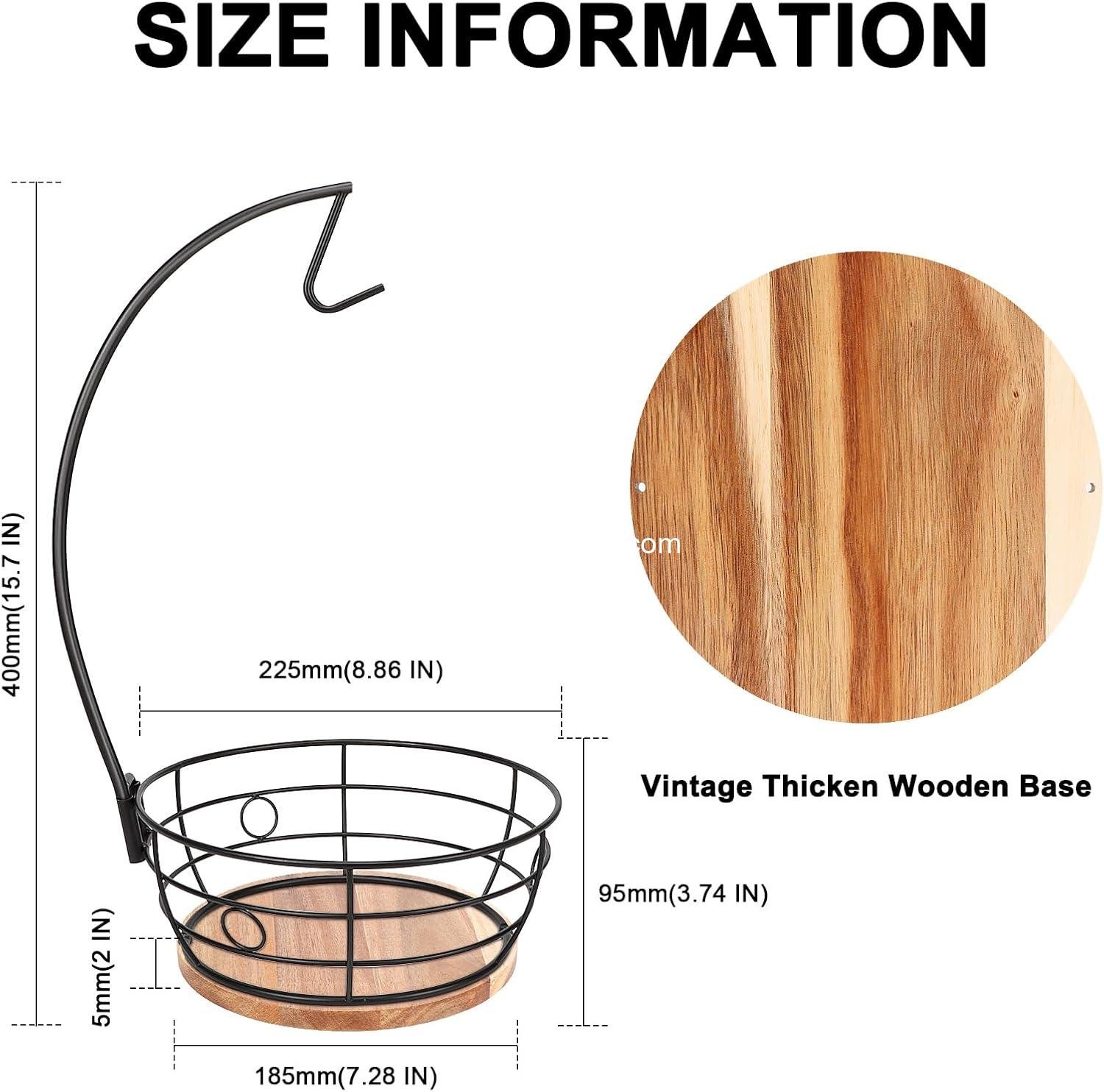 Wholesale Modern Countertop Fruit Basket Bowl with Banana Hanger, Round Wood Design for Kitchen and Dining Table (Black) - Factory
