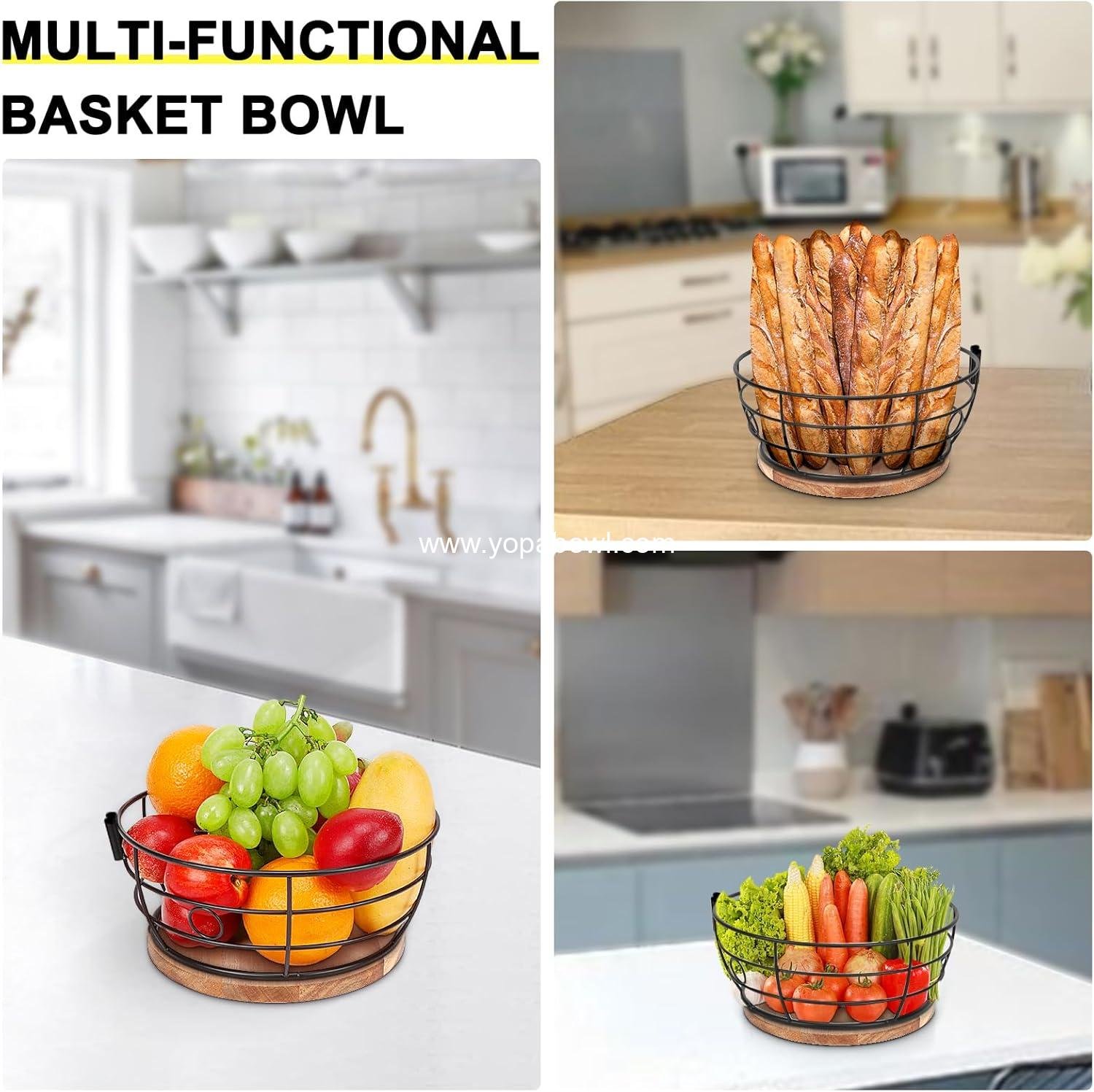 Wholesale Modern Countertop Fruit Basket Bowl with Banana Hanger, Round Wood Design for Kitchen and Dining Table (Black) - Factory
