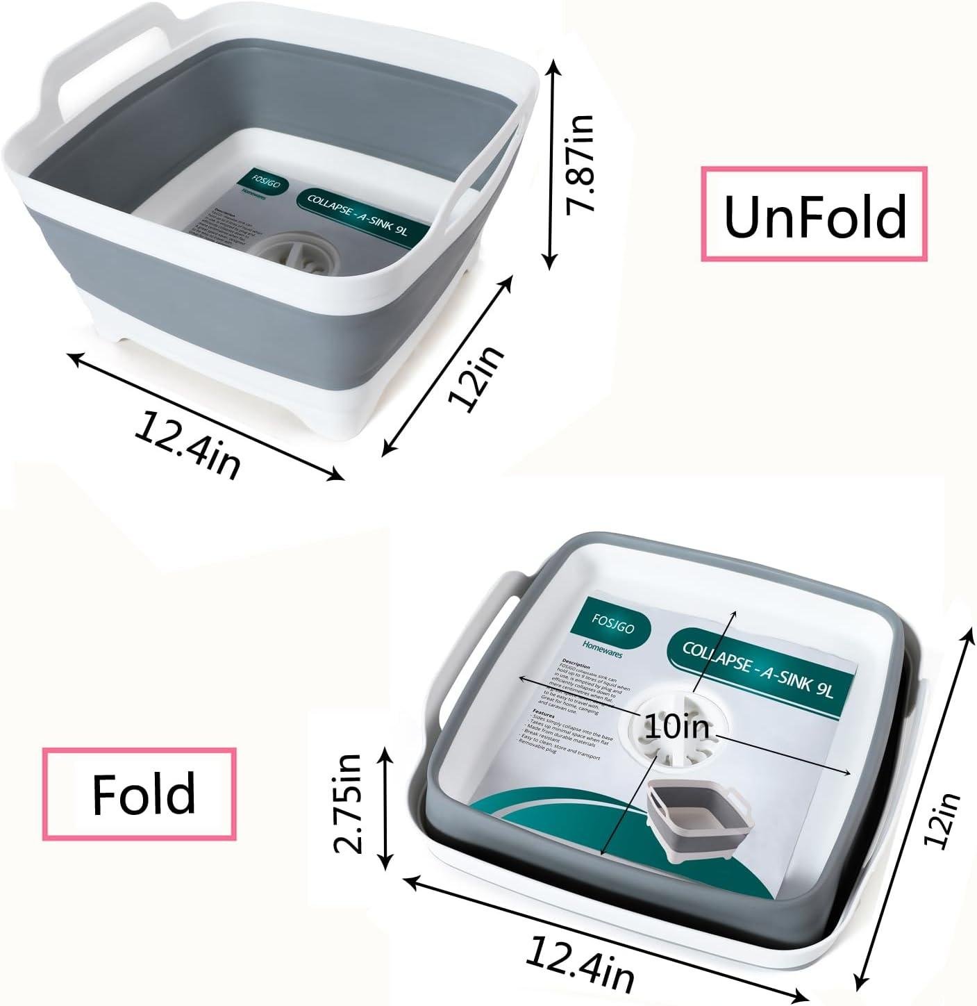 Wholesale 2.4 Gal (9L) Collapsible Dish Basin with Drain Plug - Space Saving Multiuse Foldable Sink Tub for Camping, Vegetable Washing, and Beverage Cooling - Factory