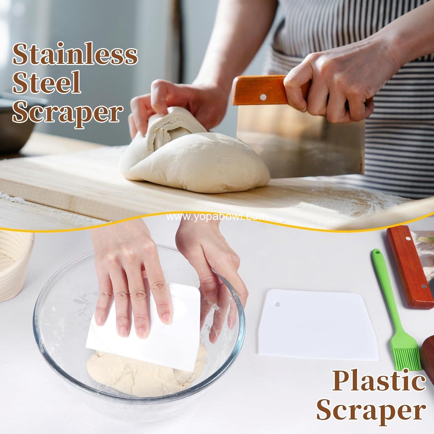 Wholesale 11 Inch Sourdough Proofing Basket Set with Bread Lame, Danish Whisk, Bowl, Dough Scraper, and Brush (Rattan, 10in Round + 10in Oval) Factory