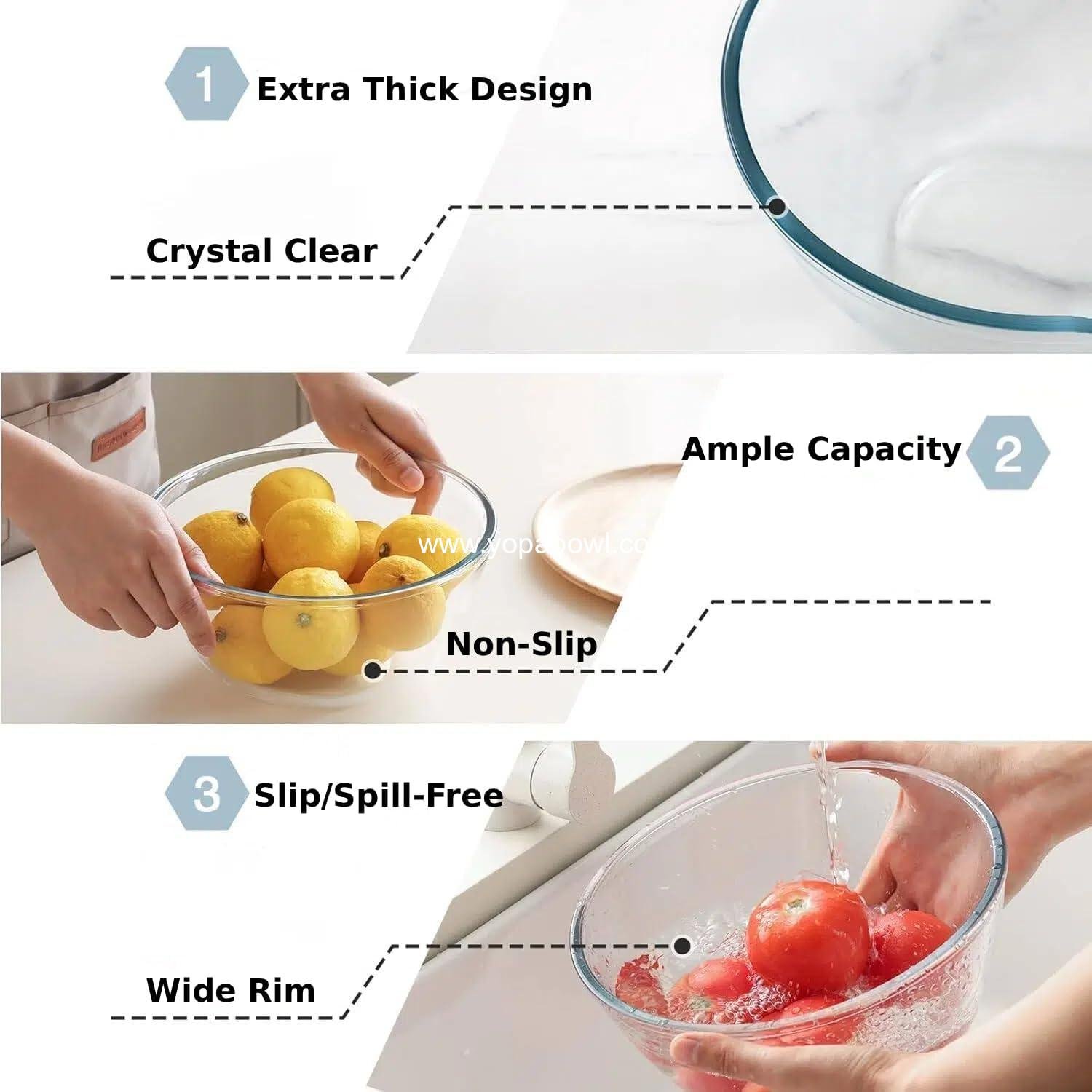 Wholesale Glass Mixing Bowls Set - 5 Piece (4.65QT, 2.80QT, 1.64QT, 1.16QT, 0.85QT) - Thick Nesting Kitchen Bowls for Baking, Cooking Prep, Storage, Large Salad Bowls - Dishwasher, Microwave, Freezer Safe Factory Wholesale Glass Mixing Bowls Set - 5 Piece (4.65QT, 2.80QT, 1.64QT, 1.16QT, 0.85QT) - Thick Nesting Kitchen Bowls for Baking, Cooking Prep, Storage, Large Salad Bowls - Dishwasher, Microwave, Freezer Safe Factory