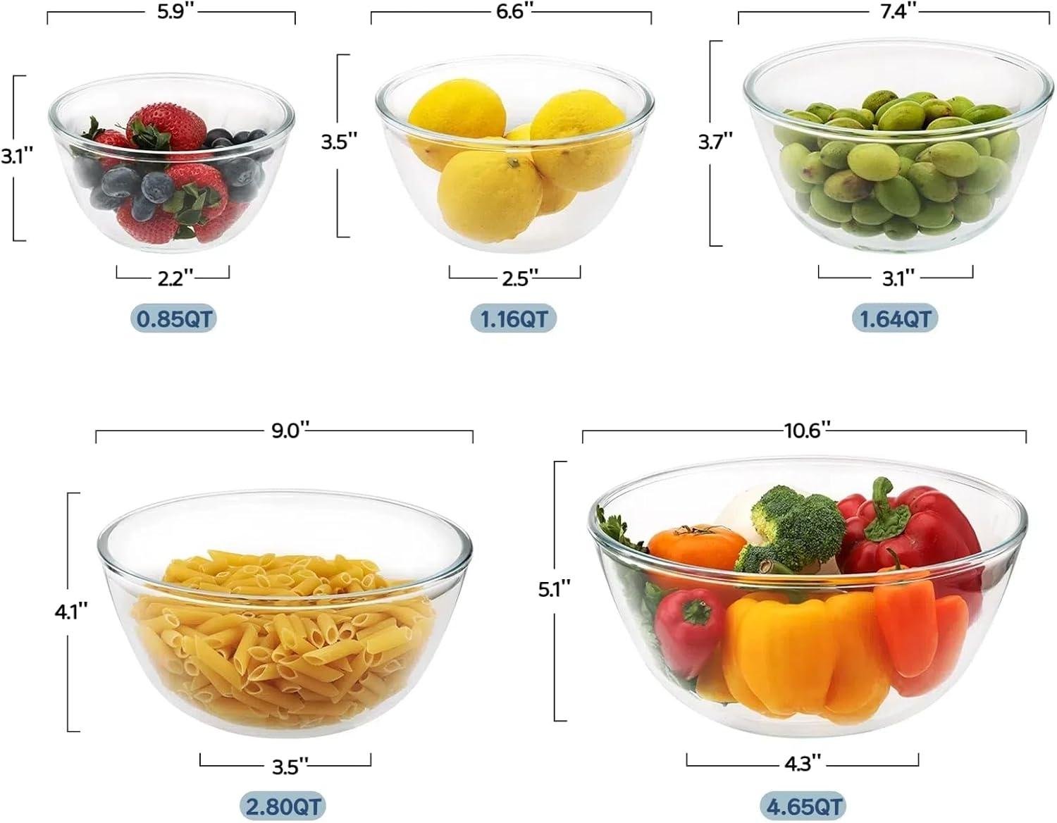 Wholesale Glass Mixing Bowls Set - 5 Piece (4.65QT, 2.80QT, 1.64QT, 1.16QT, 0.85QT) - Thick Nesting Kitchen Bowls for Baking, Cooking Prep, Storage, Large Salad Bowls - Dishwasher, Microwave, Freezer Safe Factory Wholesale Glass Mixing Bowls Set - 5 Piece (4.65QT, 2.80QT, 1.64QT, 1.16QT, 0.85QT) - Thick Nesting Kitchen Bowls for Baking, Cooking Prep, Storage, Large Salad Bowls - Dishwasher, Microwave, Freezer Safe Factory