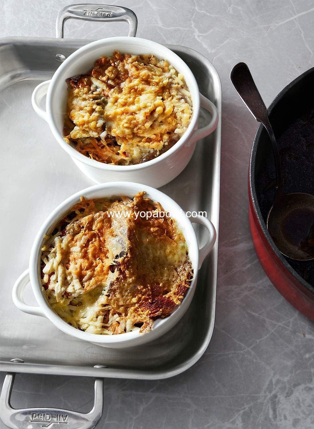 Wholesale 28 oz Soup Bowls with Handles - Lead-Free Ceramic French Onion Crocks, Oven and Microwave Safe, Heat-Resistant, Stackable, Dishwasher Safe, Set of 4, White, Factory