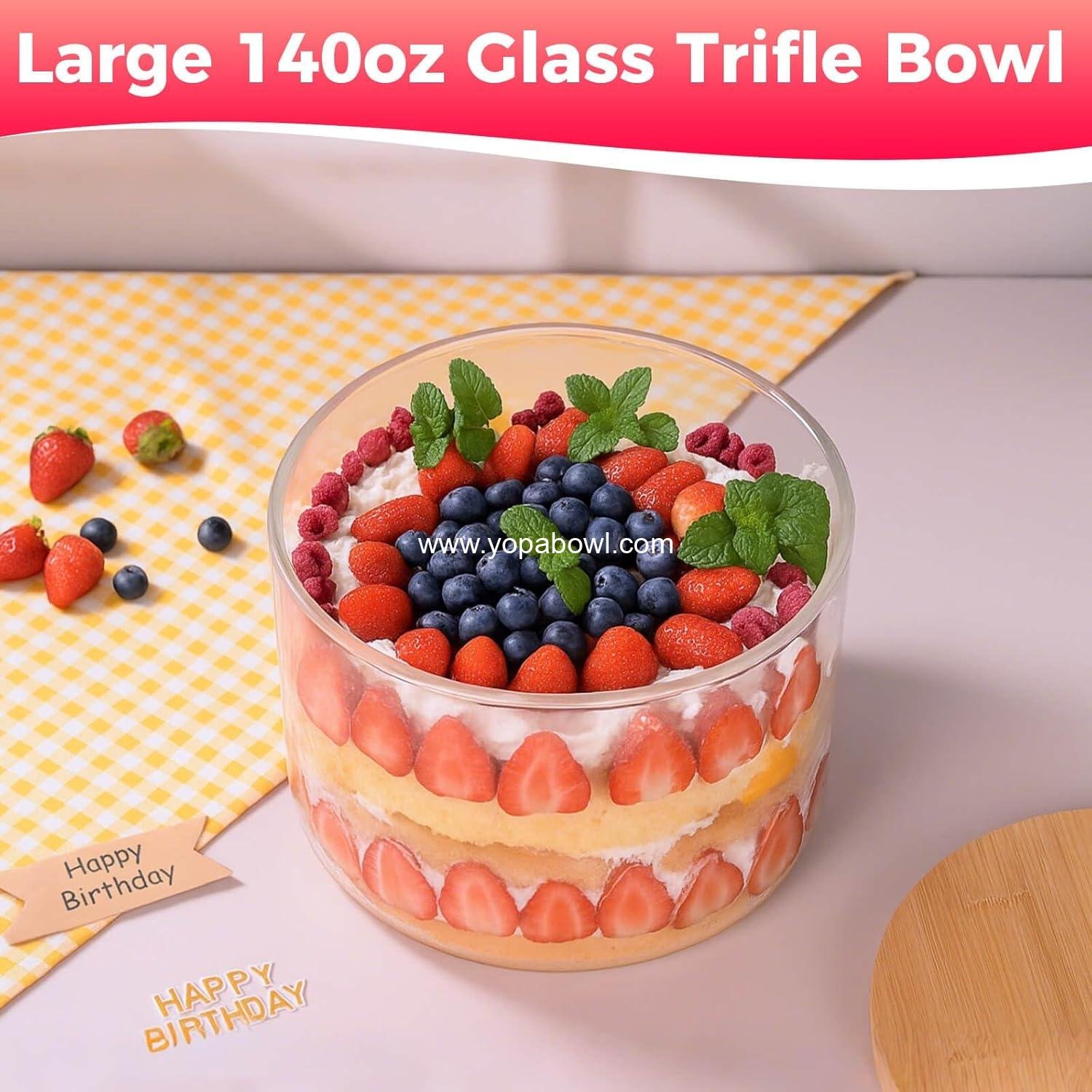 Wholesale 140oz Glass Trifle Bowl with Bamboo Lid - Large Clear Dessert Dish, Oven & Freezer Safe Round Container for Cakes, Fruit Salads, Parfaits - Perfect for Family & Parties Factory