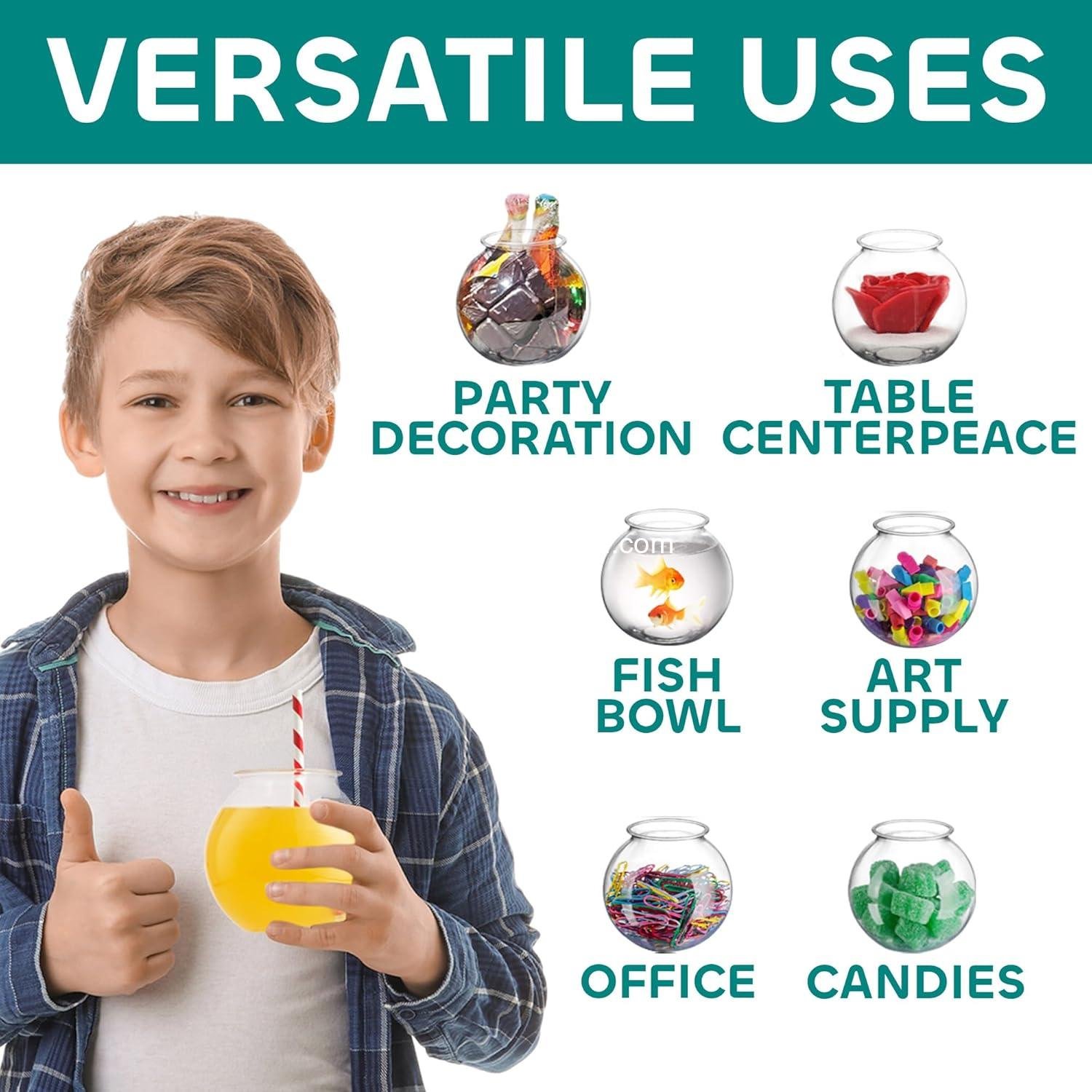 Wholesale 16 Oz Plastic Fish Bowls (12 Pack) - 4 Inch Heavy Duty Ivy Bowls for Candy, Carnival Games, Prizes, Centerpieces and Party Decorations, BPA-Free Factory