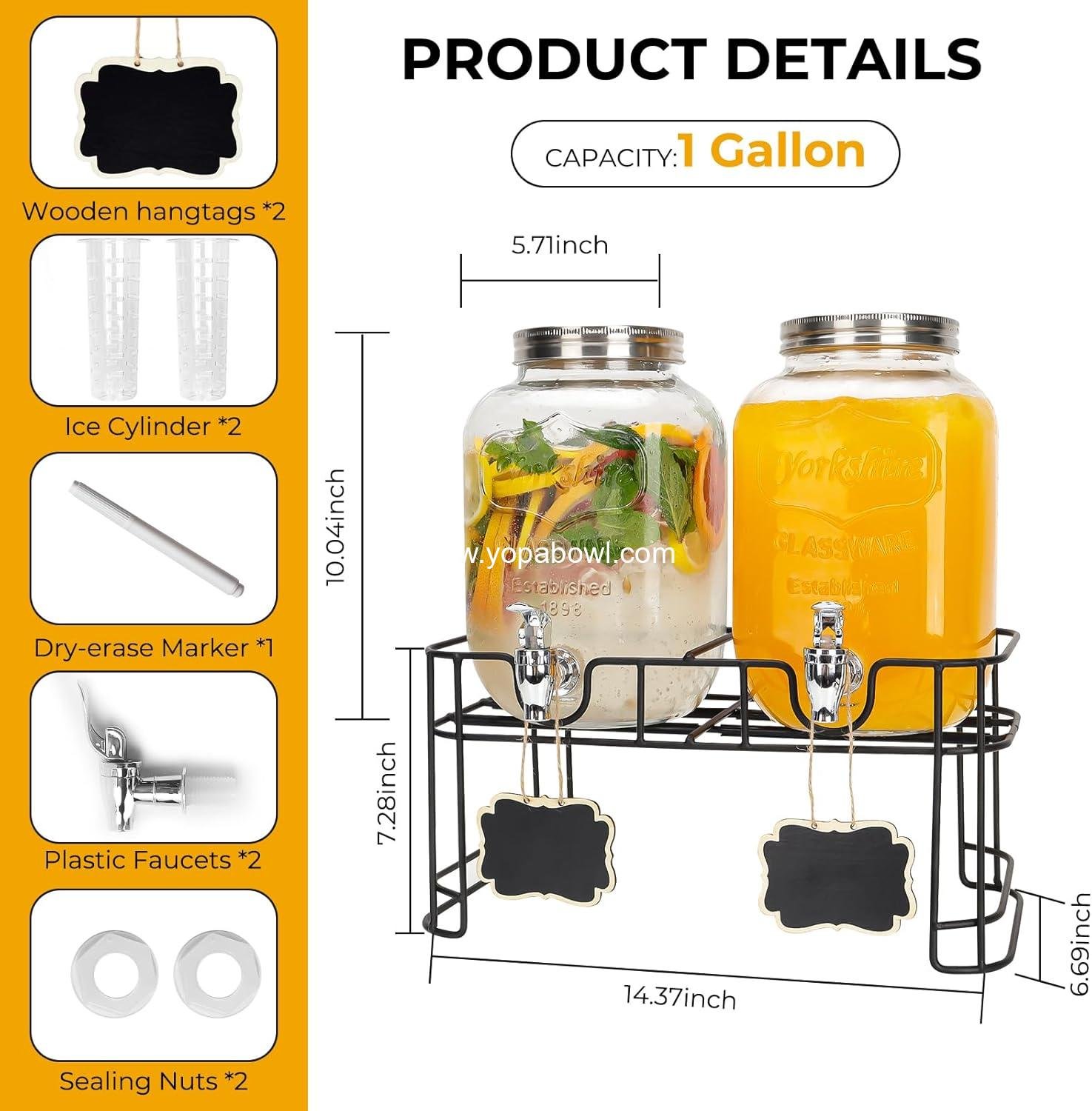 Wholesale Glass Drink Dispensers for Parties 2-Pack 1 Gallon Beverage Dispenser with Stand and Spigot, Leak Proof Lemonade Dispenser with Ice Cylinder and Chalkboard Factory