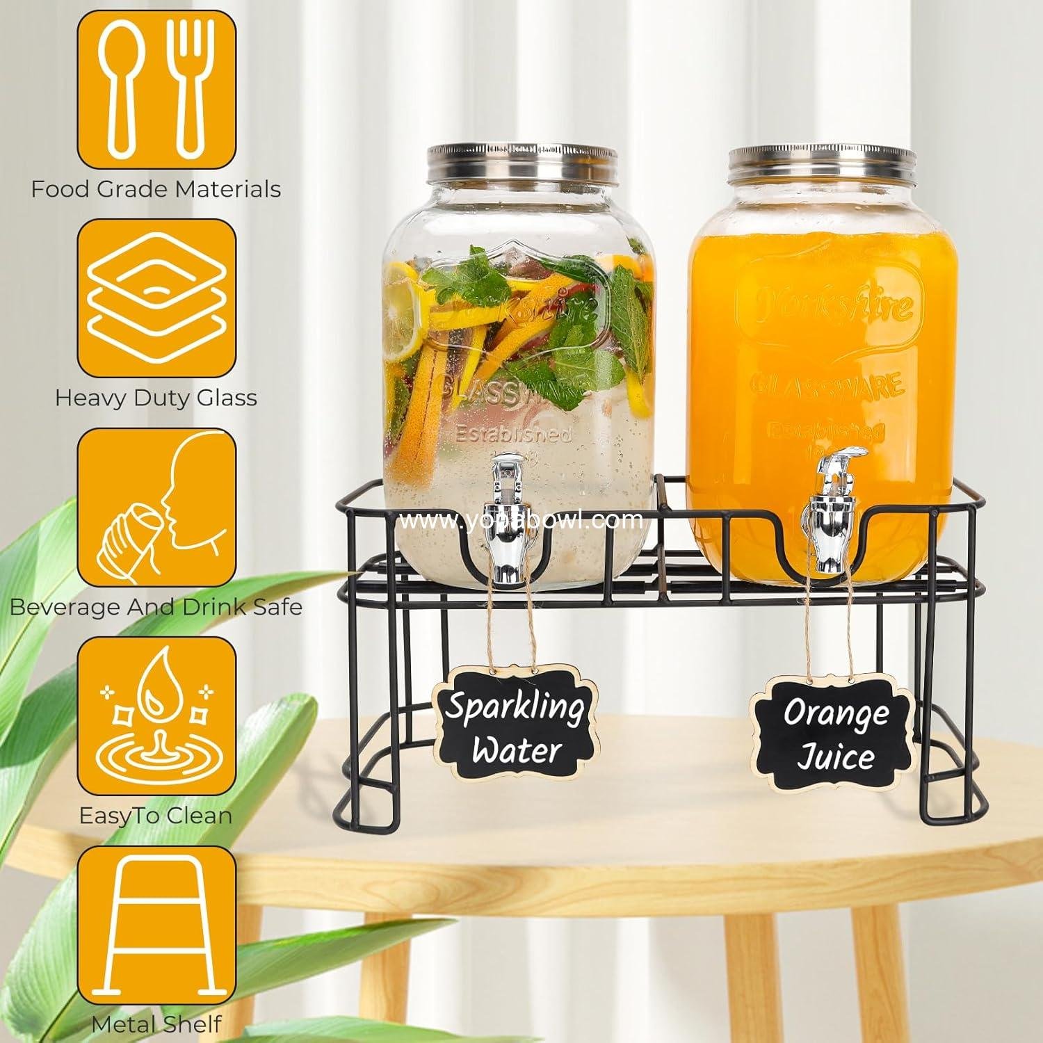 Wholesale Glass Drink Dispensers for Parties 2-Pack 1 Gallon Beverage Dispenser with Stand and Spigot, Leak Proof Lemonade Dispenser with Ice Cylinder and Chalkboard Factory