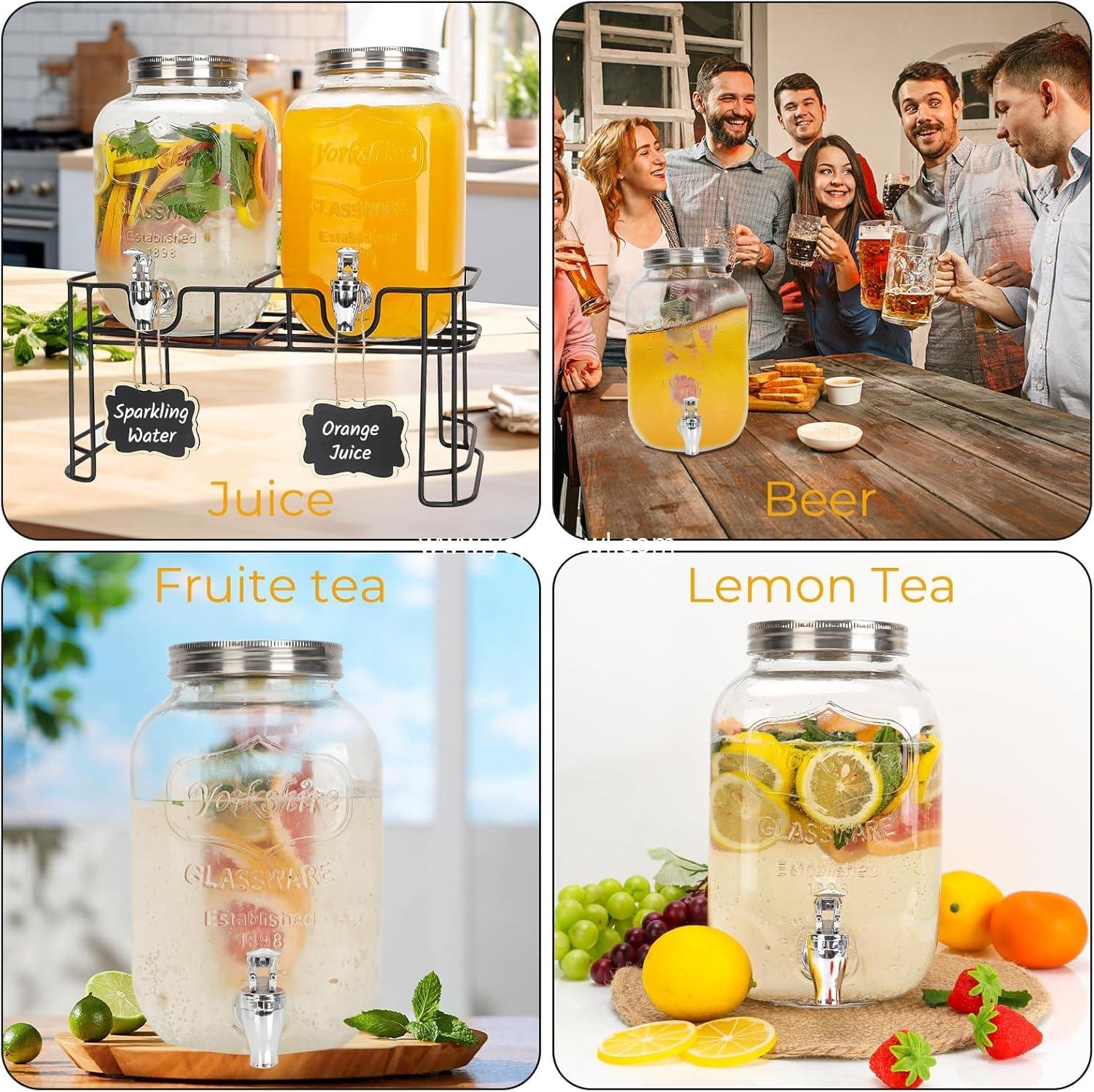 Wholesale Glass Drink Dispensers for Parties 2-Pack 1 Gallon Beverage Dispenser with Stand and Spigot, Leak Proof Lemonade Dispenser with Ice Cylinder and Chalkboard Factory