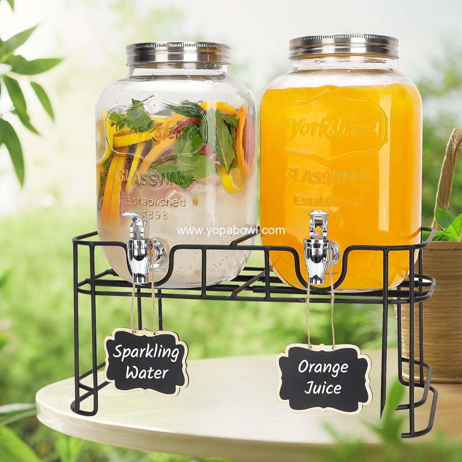 Wholesale Glass Drink Dispensers for Parties 2-Pack 1 Gallon Beverage Dispenser with Stand and Spigot, Leak Proof Lemonade Dispenser with Ice Cylinder and Chalkboard Factory
