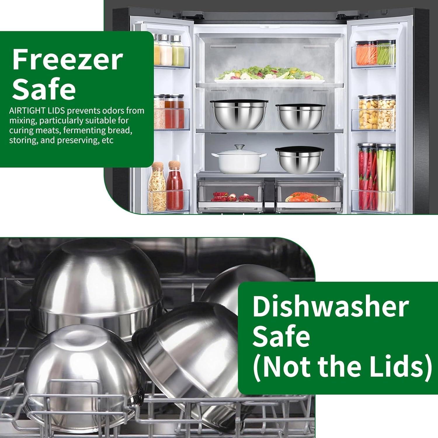 Wholesale Mixing Bowls Set, 27PCS Stainless Steel Bowls with Lids, Large Nesting Sizes: 7QT, 4.5QT, 3QT, 2.5QT, 2QT, 1.5QT, Includes Measuring Cups and Spoons, Metal Kitchen Utensils Factory