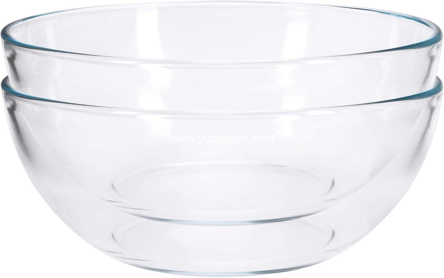 FOYO 8-inch Round Tempered Glass Bowl for Mixing Salad or Cereal, Set of 2