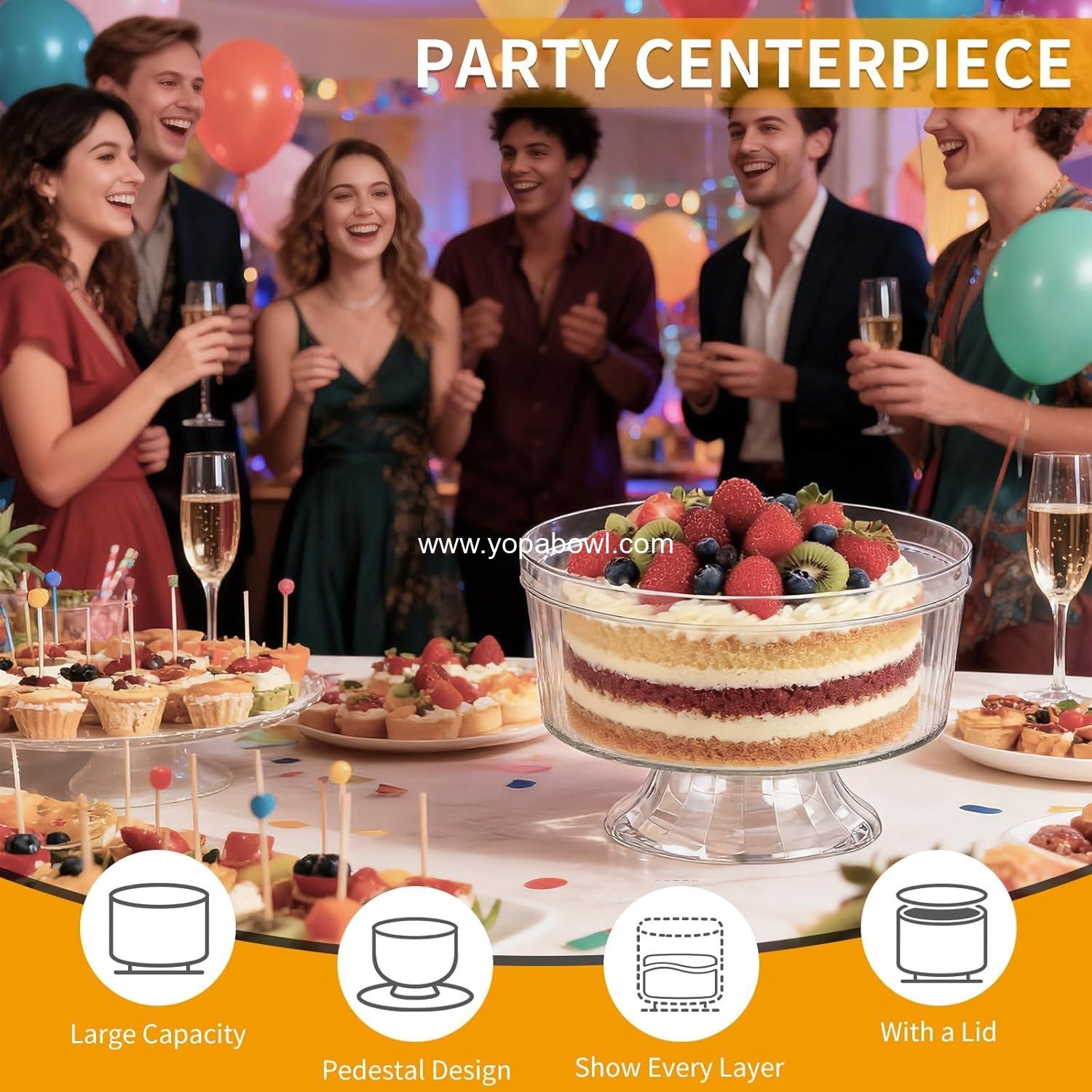 OEM Large Trifle Bowl with Pedestal and Lid, Vintage-Style Ribbed Dessert Stand for Layered Desserts, Pastries, Fruits, and Salads - Ideal for Parties  - Factory