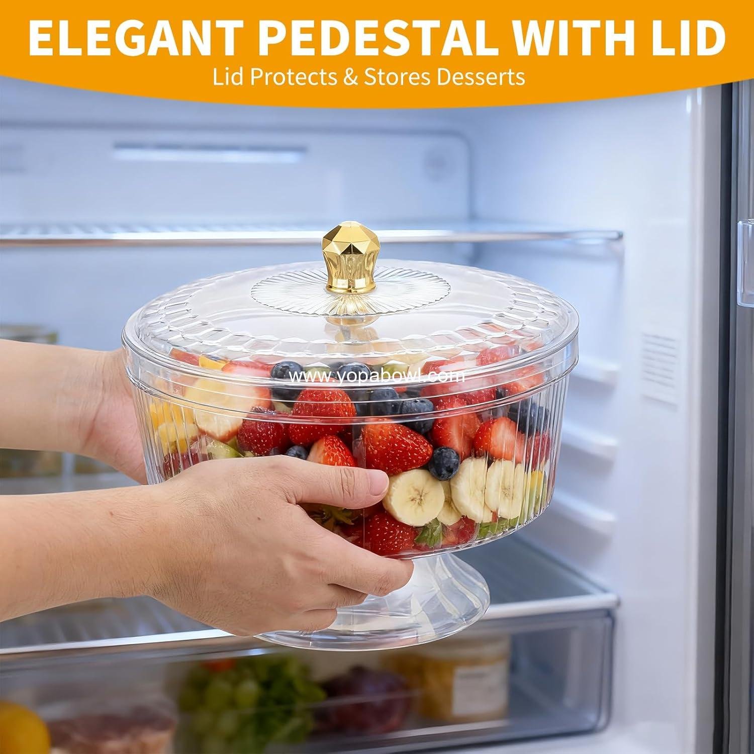 OEM Large Trifle Bowl with Pedestal and Lid, Vintage-Style Ribbed Dessert Stand for Layered Desserts, Pastries, Fruits, and Salads - Ideal for Parties  - Factory