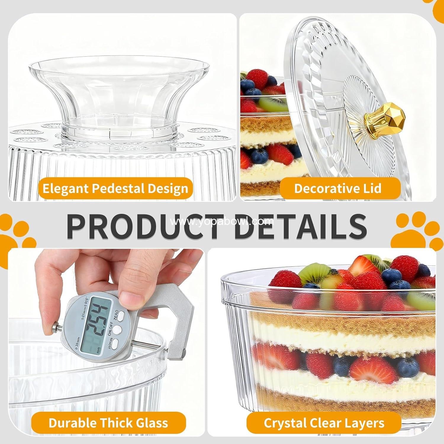 OEM Large Trifle Bowl with Pedestal and Lid, Vintage-Style Ribbed Dessert Stand for Layered Desserts, Pastries, Fruits, and Salads - Ideal for Parties  - Factory