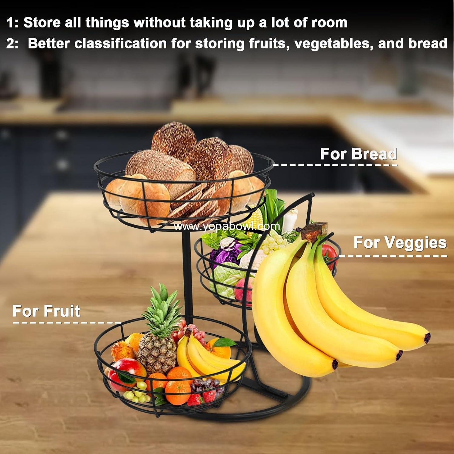Wholesale Fruit Basket Bowl with Banana Hanger, 3-Tier Metal Base Fruit Vegetable Storage Organizer for Kitchen Counter, Detachable Holder for Bread Snack Produce (Black) Factory Wholesale Fruit Basket Bowl with Banana Hanger, 3-Tier Metal Base Fruit Vegetable Storage Organizer for Kitchen Counter, Detachable Holder for Bread Snack Produce (Black) Factory