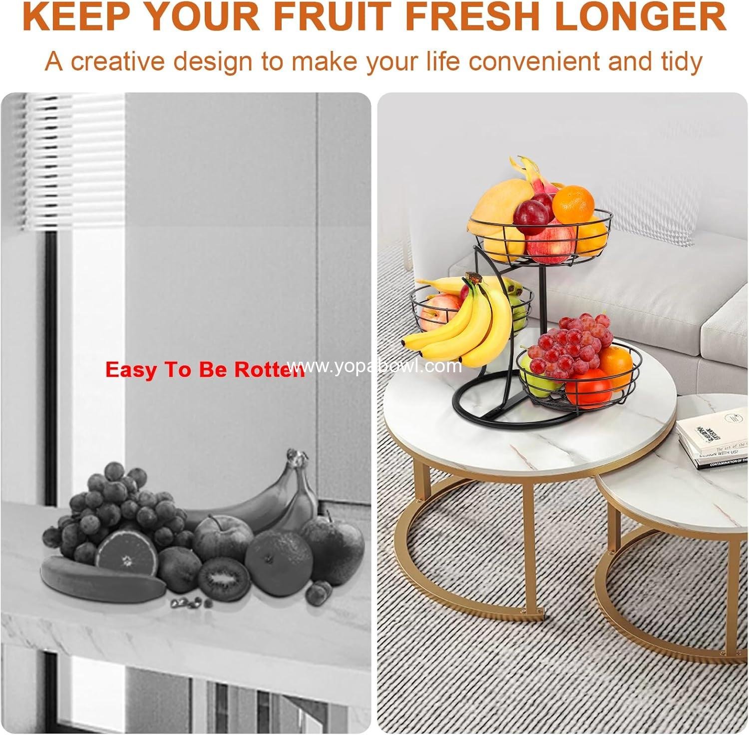 Wholesale Fruit Basket Bowl with Banana Hanger, 3-Tier Metal Base Fruit Vegetable Storage Organizer for Kitchen Counter, Detachable Holder for Bread Snack Produce (Black) Factory Wholesale Fruit Basket Bowl with Banana Hanger, 3-Tier Metal Base Fruit Vegetable Storage Organizer for Kitchen Counter, Detachable Holder for Bread Snack Produce (Black) Factory