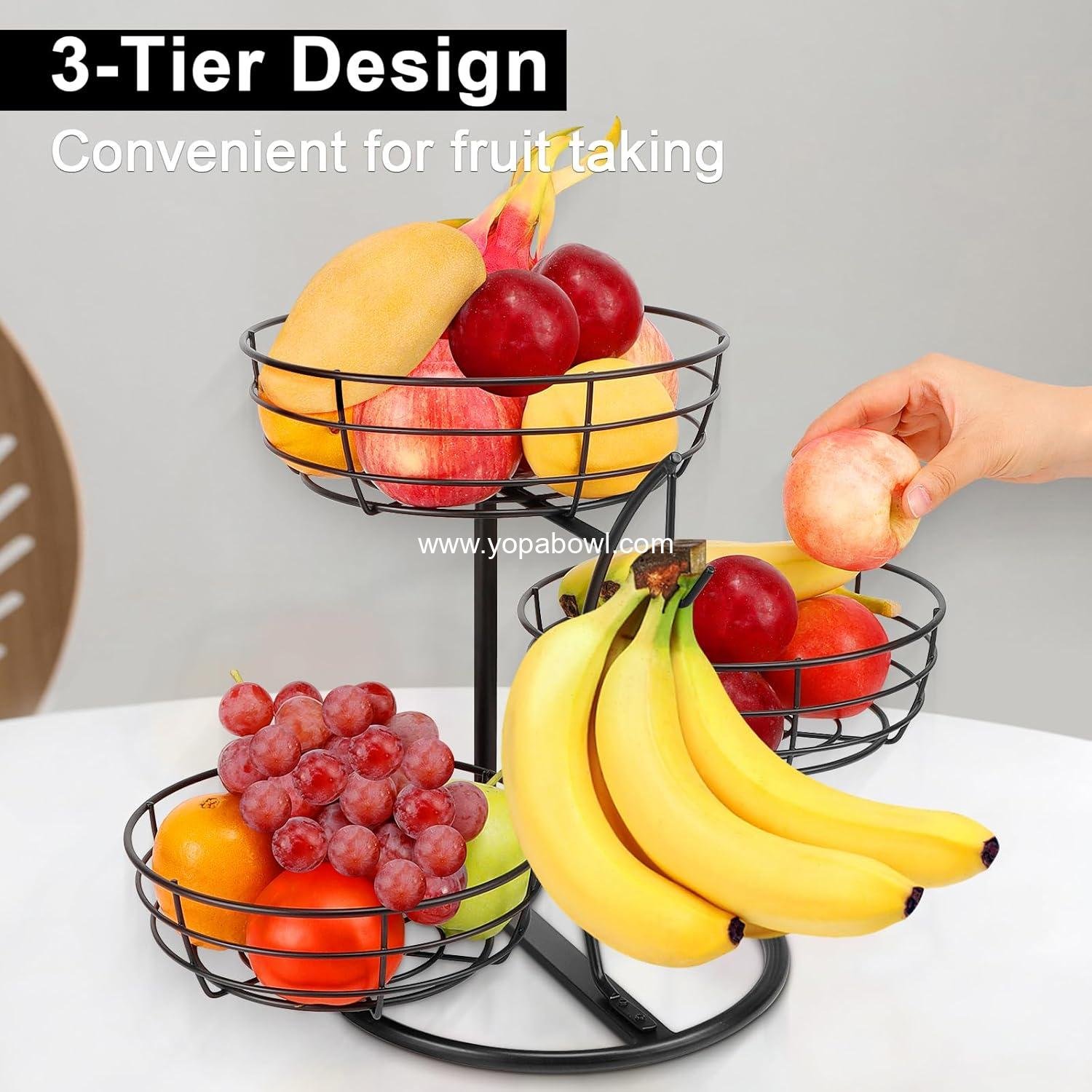 Wholesale Fruit Basket Bowl with Banana Hanger, 3-Tier Metal Base Fruit Vegetable Storage Organizer for Kitchen Counter, Detachable Holder for Bread Snack Produce (Black) Factory Wholesale Fruit Basket Bowl with Banana Hanger, 3-Tier Metal Base Fruit Vegetable Storage Organizer for Kitchen Counter, Detachable Holder for Bread Snack Produce (Black) Factory