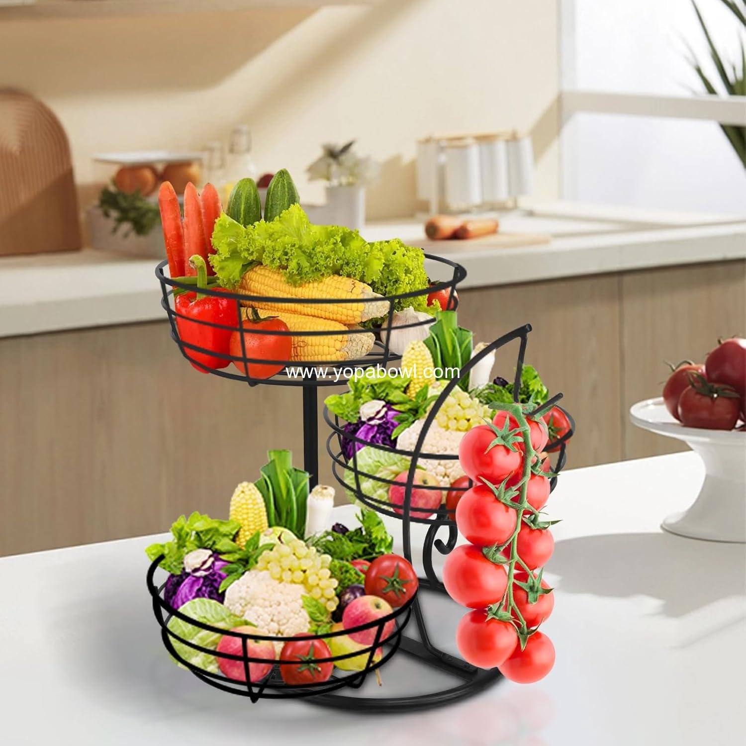 Wholesale Fruit Basket Bowl with Banana Hanger, 3-Tier Metal Base Fruit Vegetable Storage Organizer for Kitchen Counter, Detachable Holder for Bread Snack Produce (Black) Factory Wholesale Fruit Basket Bowl with Banana Hanger, 3-Tier Metal Base Fruit Vegetable Storage Organizer for Kitchen Counter, Detachable Holder for Bread Snack Produce (Black) Factory