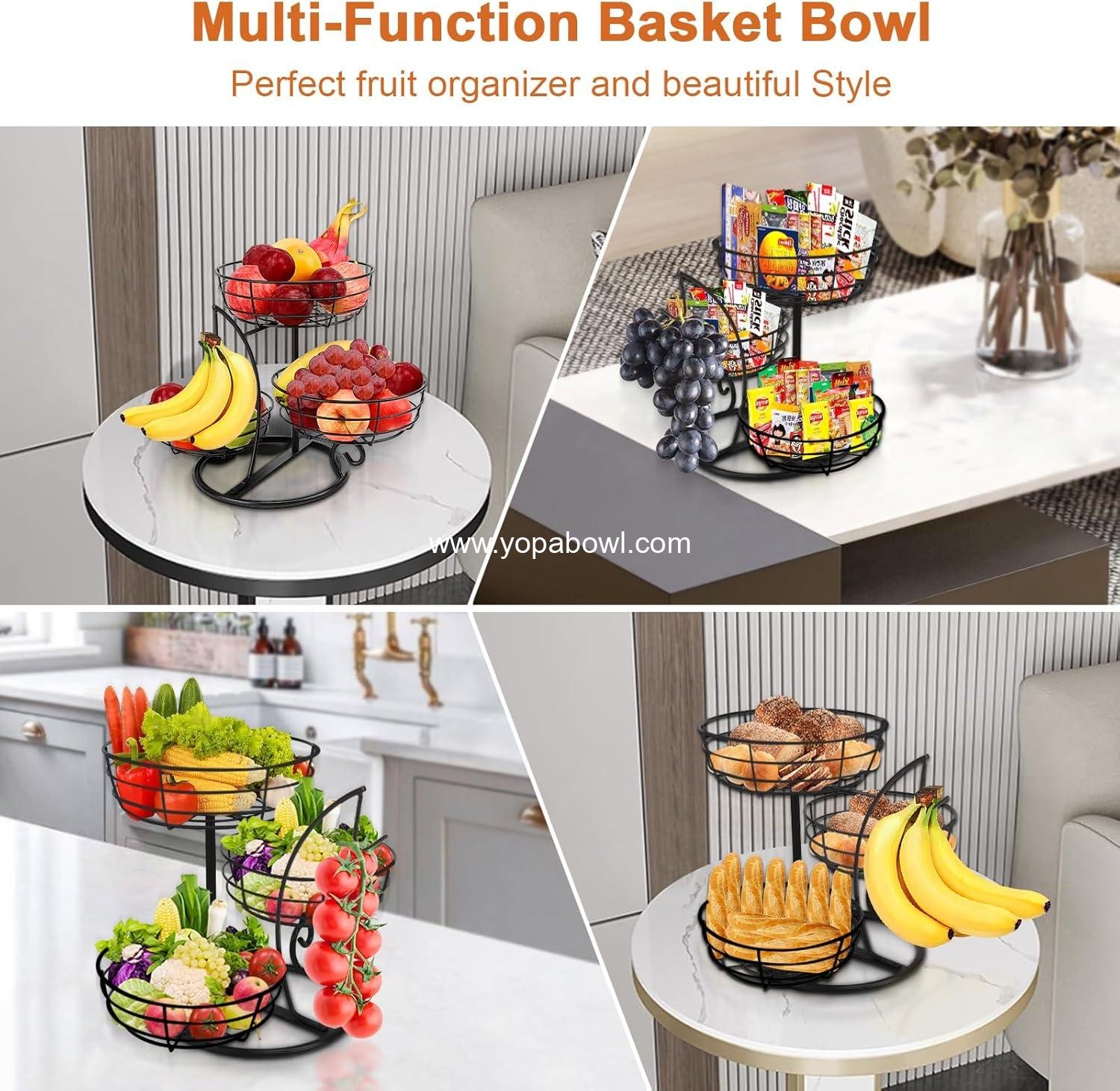 Wholesale Fruit Basket Bowl with Banana Hanger, 3-Tier Metal Base Fruit Vegetable Storage Organizer for Kitchen Counter, Detachable Holder for Bread Snack Produce (Black) Factory Wholesale Fruit Basket Bowl with Banana Hanger, 3-Tier Metal Base Fruit Vegetable Storage Organizer for Kitchen Counter, Detachable Holder for Bread Snack Produce (Black) Factory