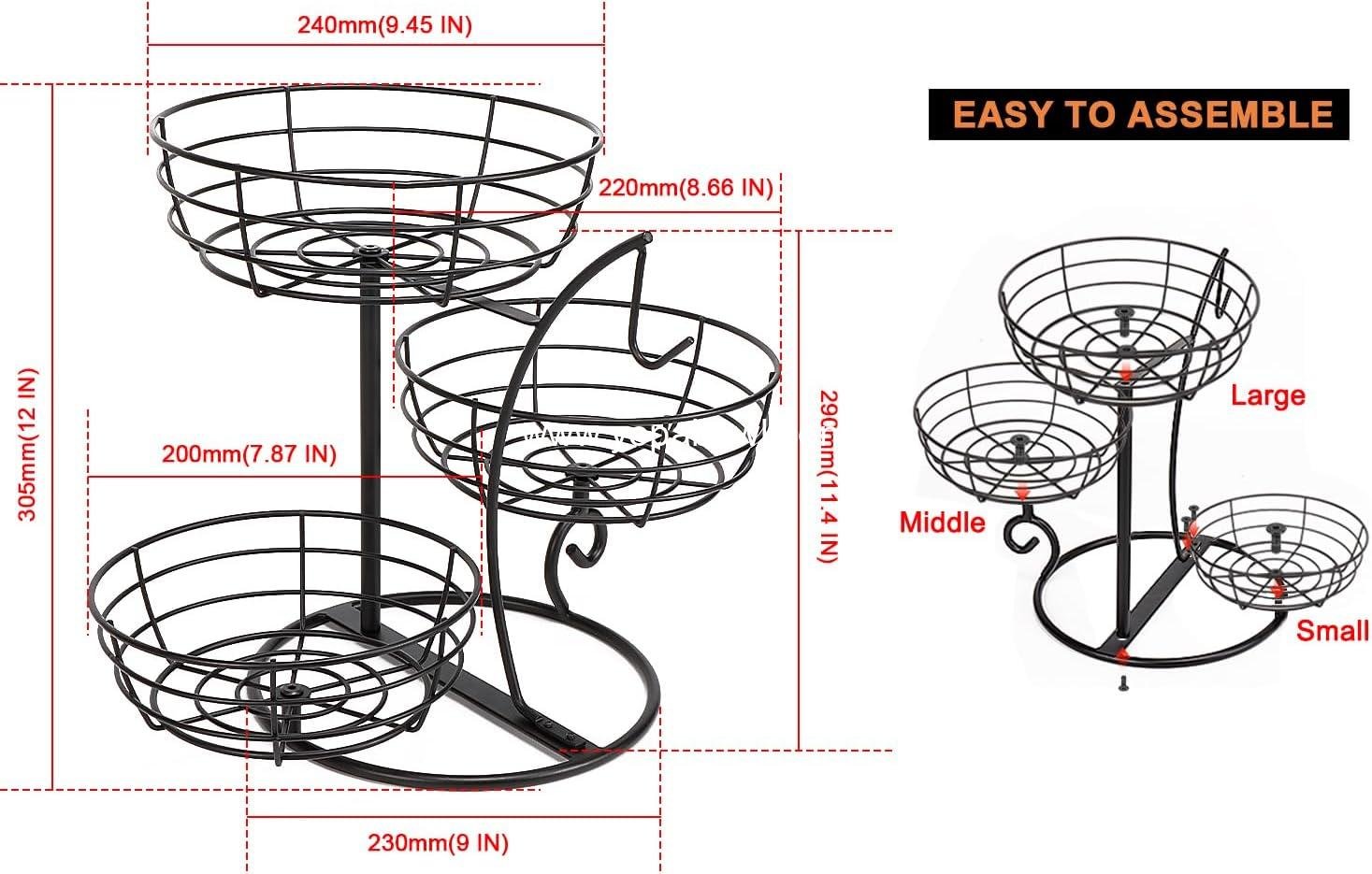 Wholesale Fruit Basket Bowl with Banana Hanger, 3-Tier Metal Base Fruit Vegetable Storage Organizer for Kitchen Counter, Detachable Holder for Bread Snack Produce (Black) Factory Wholesale Fruit Basket Bowl with Banana Hanger, 3-Tier Metal Base Fruit Vegetable Storage Organizer for Kitchen Counter, Detachable Holder for Bread Snack Produce (Black) Factory